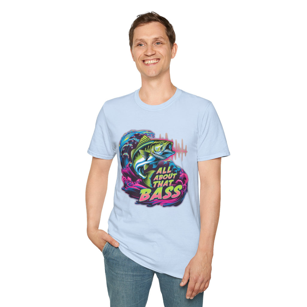 Bass Fishing T-Shirt — "All About That Bass" Retro Wave Graphic
