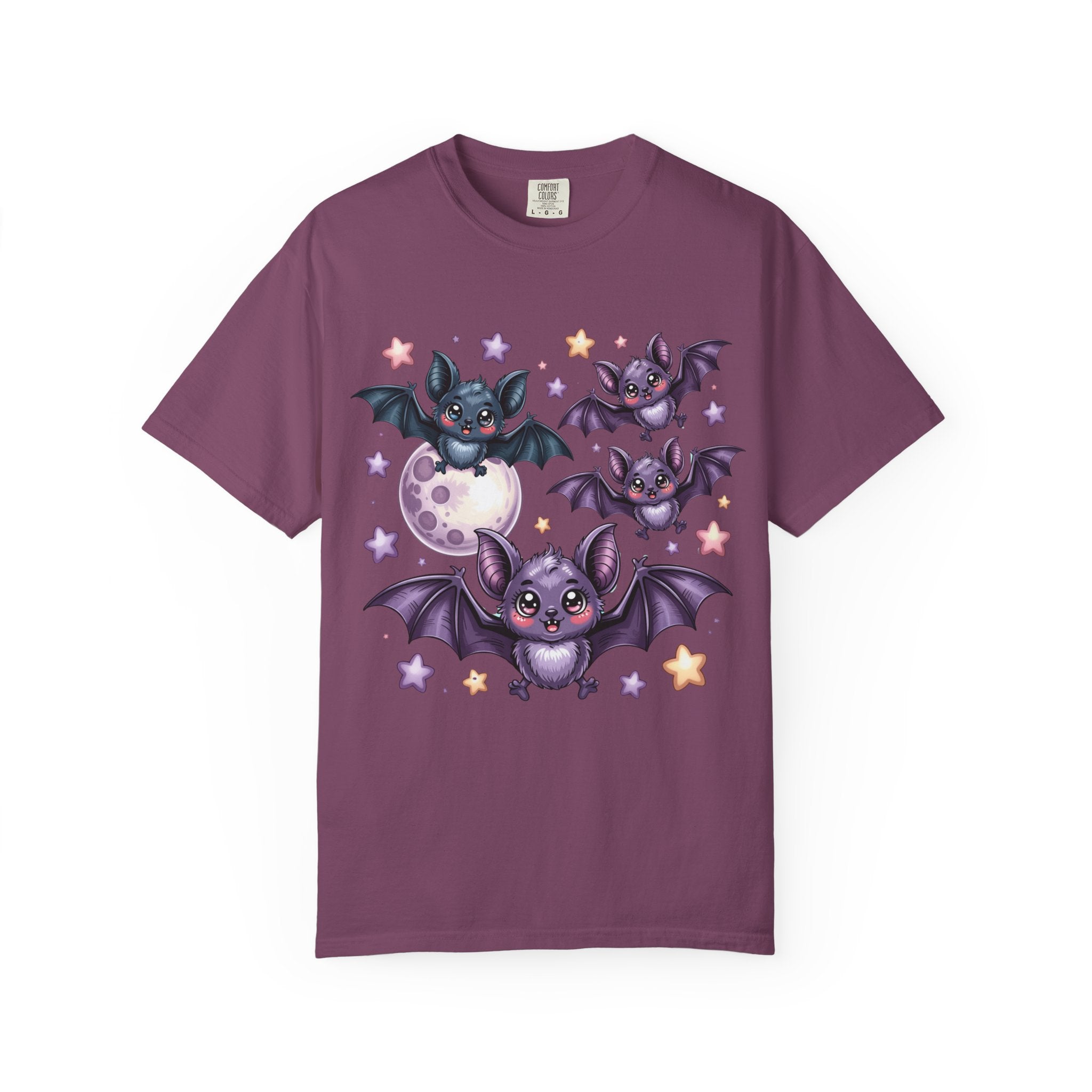 Cute Purple Bats T-Shirt — Kawaii Night Moon & Stars Tee