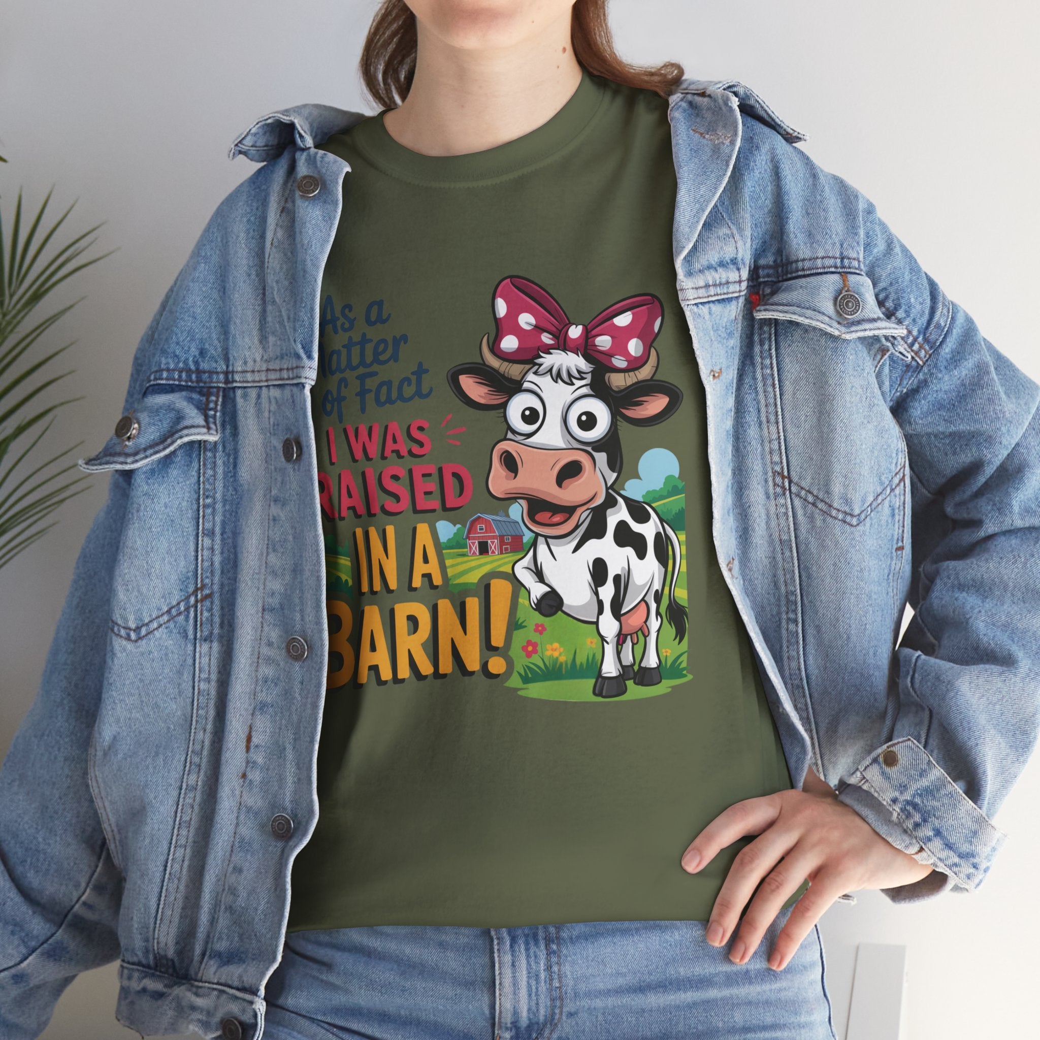 Raised in a Barn Cow Graphic Tee — Funny Farm Animal Shirt