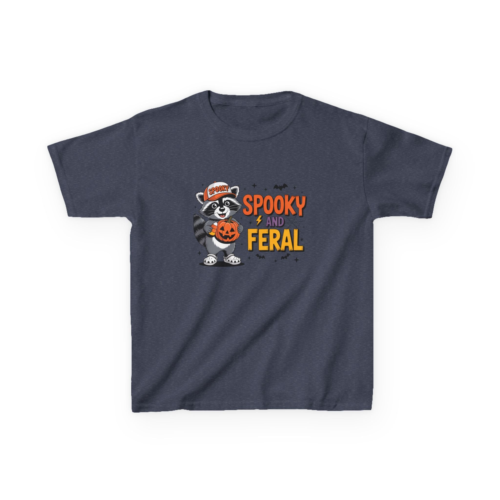 Kids Tee — "Spooky and Feral" Halloween Raccoon Pumpkin Shirt