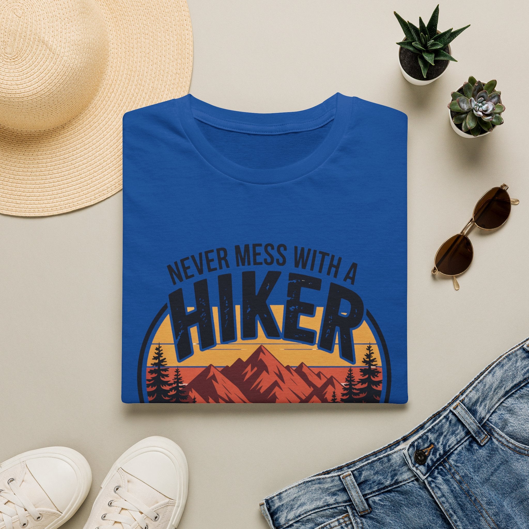 Hiker T-Shirt — "Never Mess With a Hiker" Mountain Sunset Tee