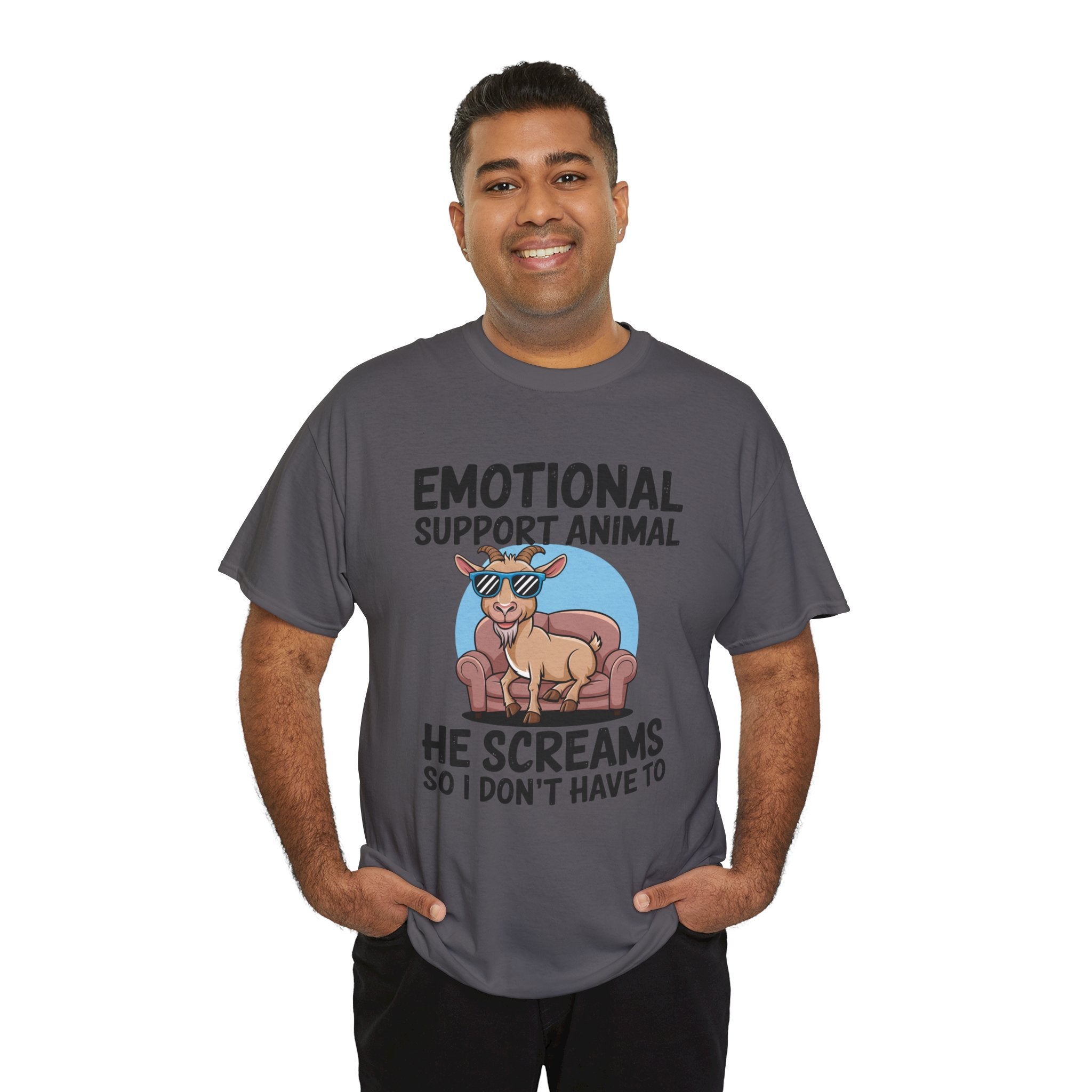 Funny Goat T-Shirt — He Screams So I Don't Have To Emotional Support Animal Gift Tee