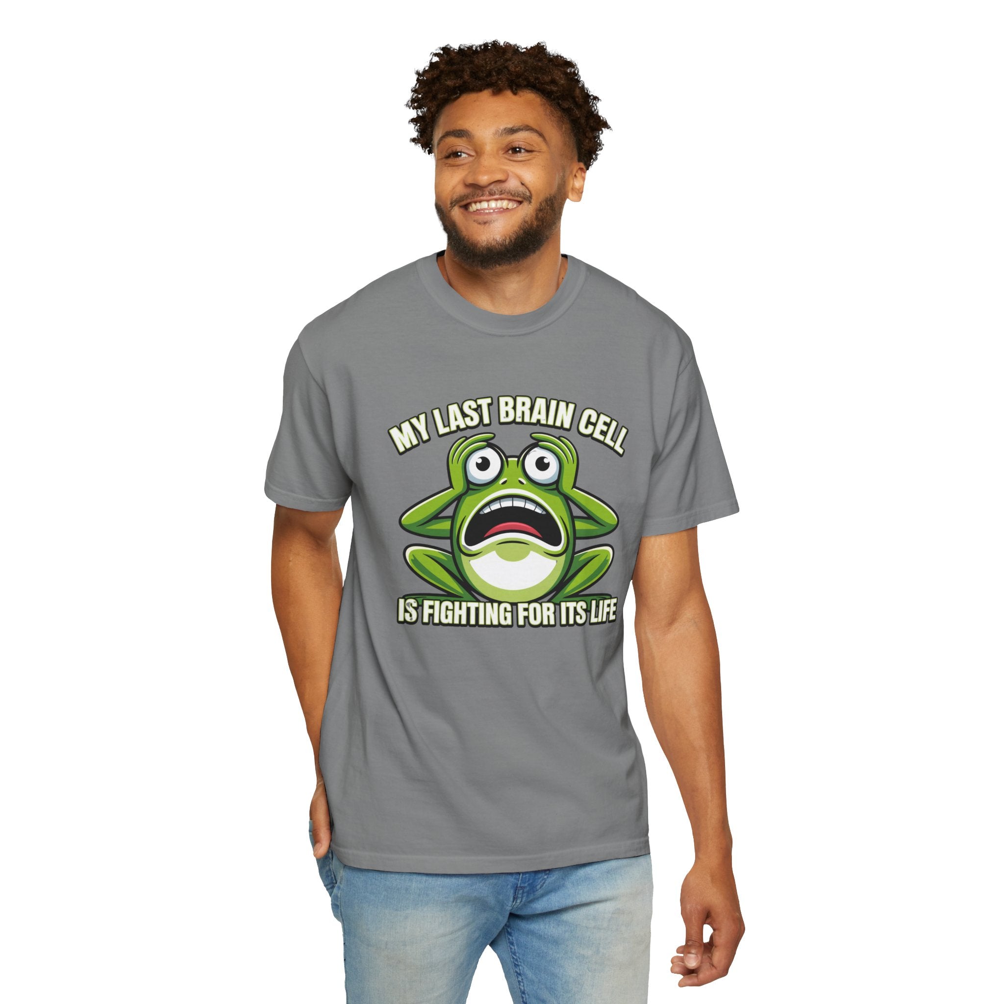 Funny Frog Graphic T-Shirt — My Last Brain Cell Is Fighting For Its Life Humor Gift Tee for Women
