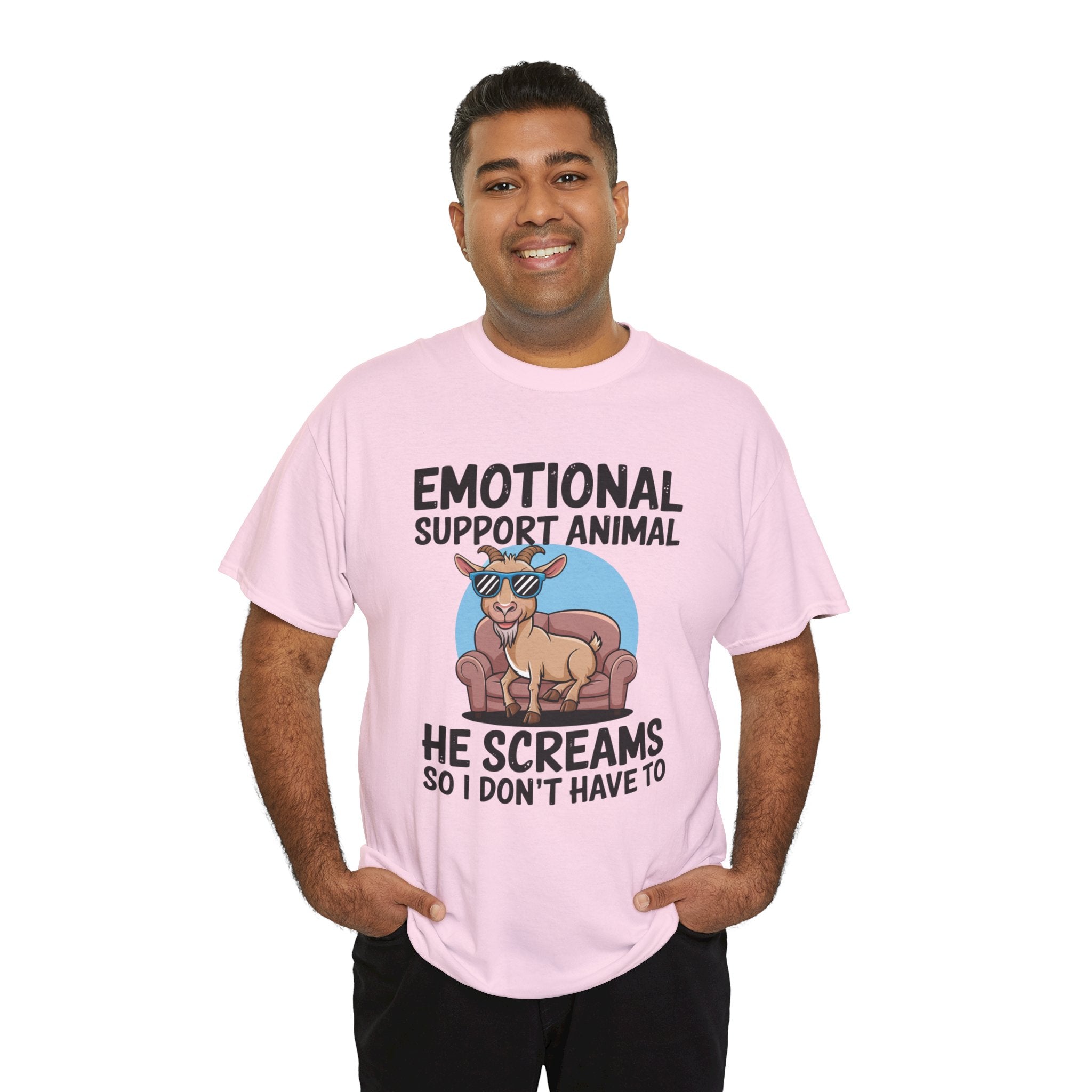 Funny Goat T-Shirt — He Screams So I Don't Have To Emotional Support Animal Gift Tee
