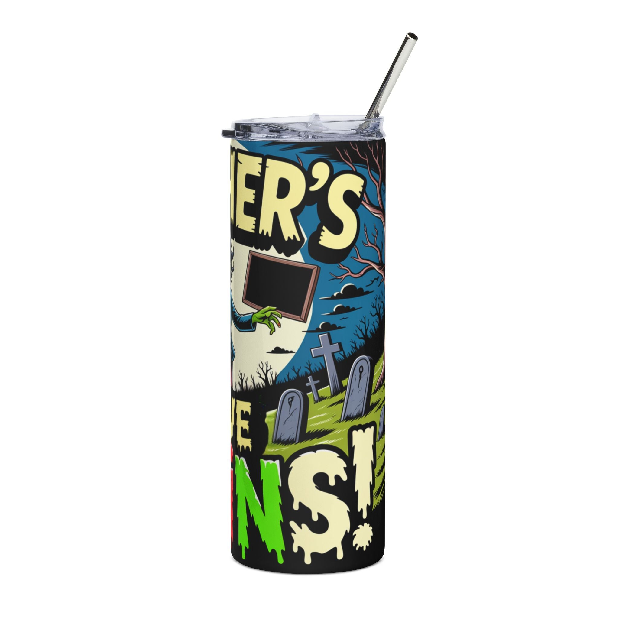 Funny Teacher 20oz Stainless Steel Tumbler — Teacher Loves Brains Zombie Halloween Gift Travel Cup