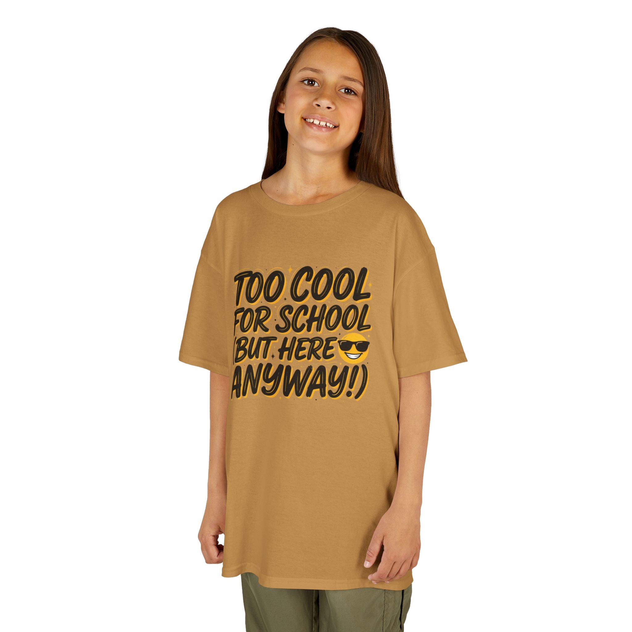Kids T‑Shirt — "Too Cool for School (But Here Anyway!)" Graphic Tee, Back‑to‑School Funny Shirt for Kids