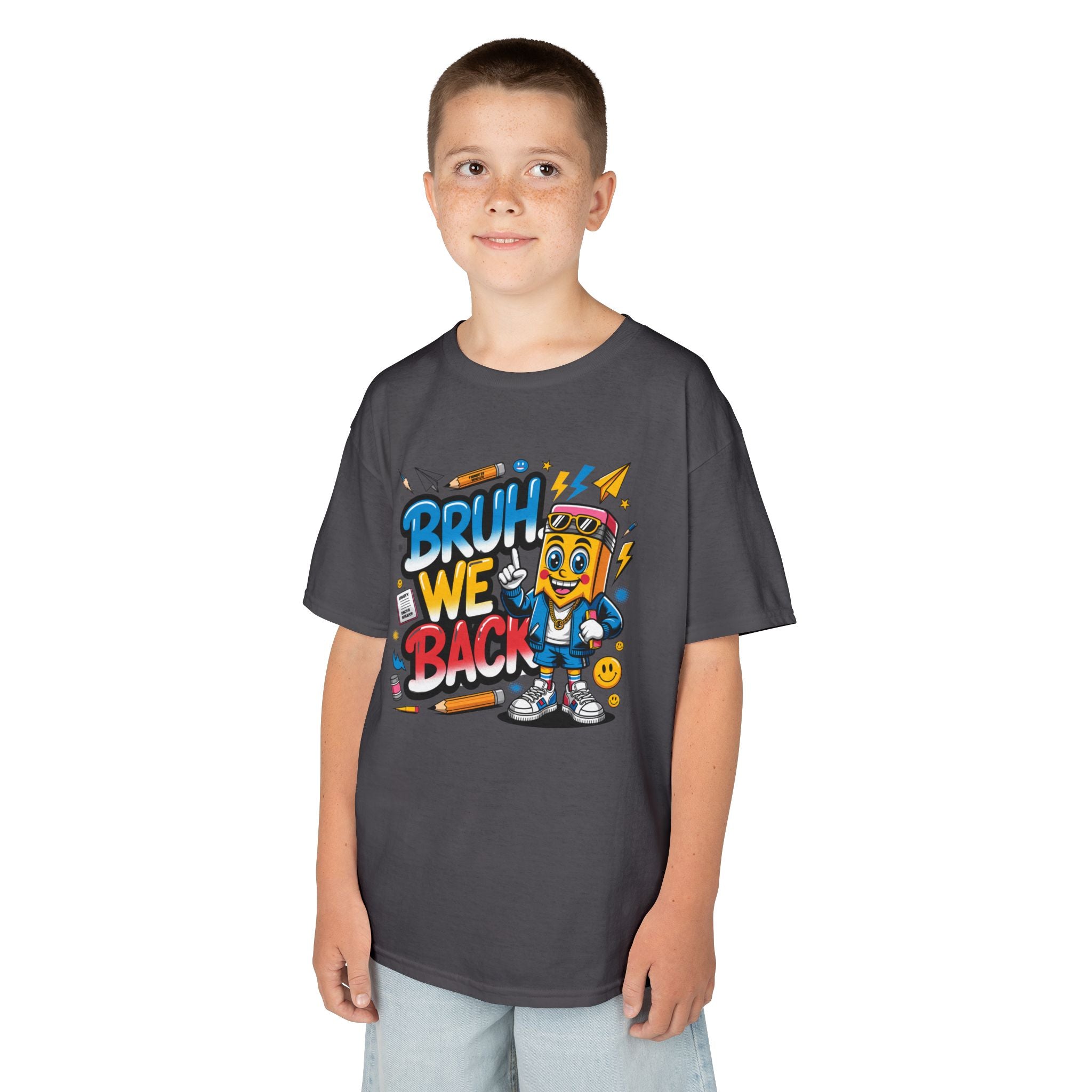 Kids T-Shirt — "Bruh We Back" Cartoon Graphic Tee