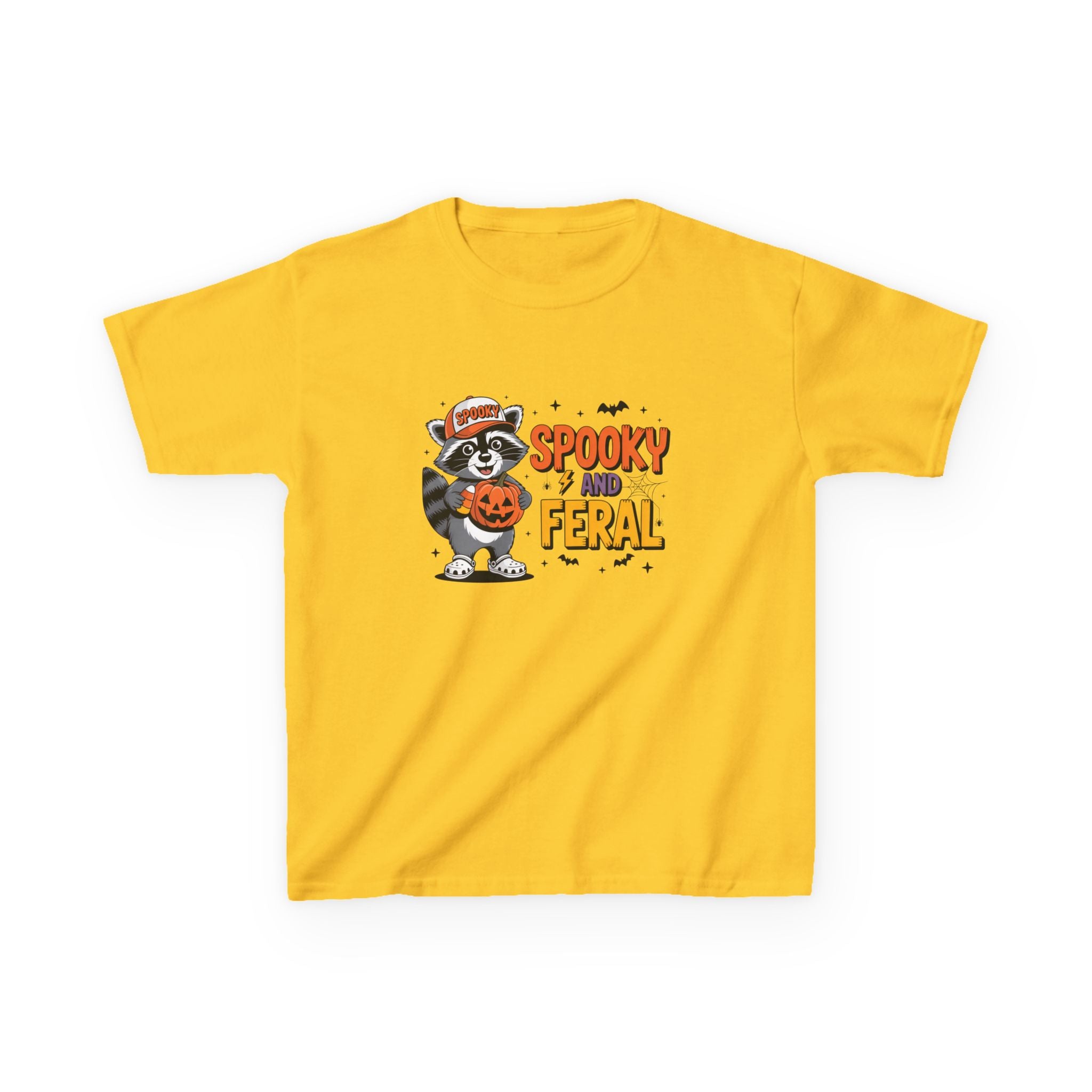 Kids Tee — "Spooky and Feral" Halloween Raccoon Pumpkin Shirt