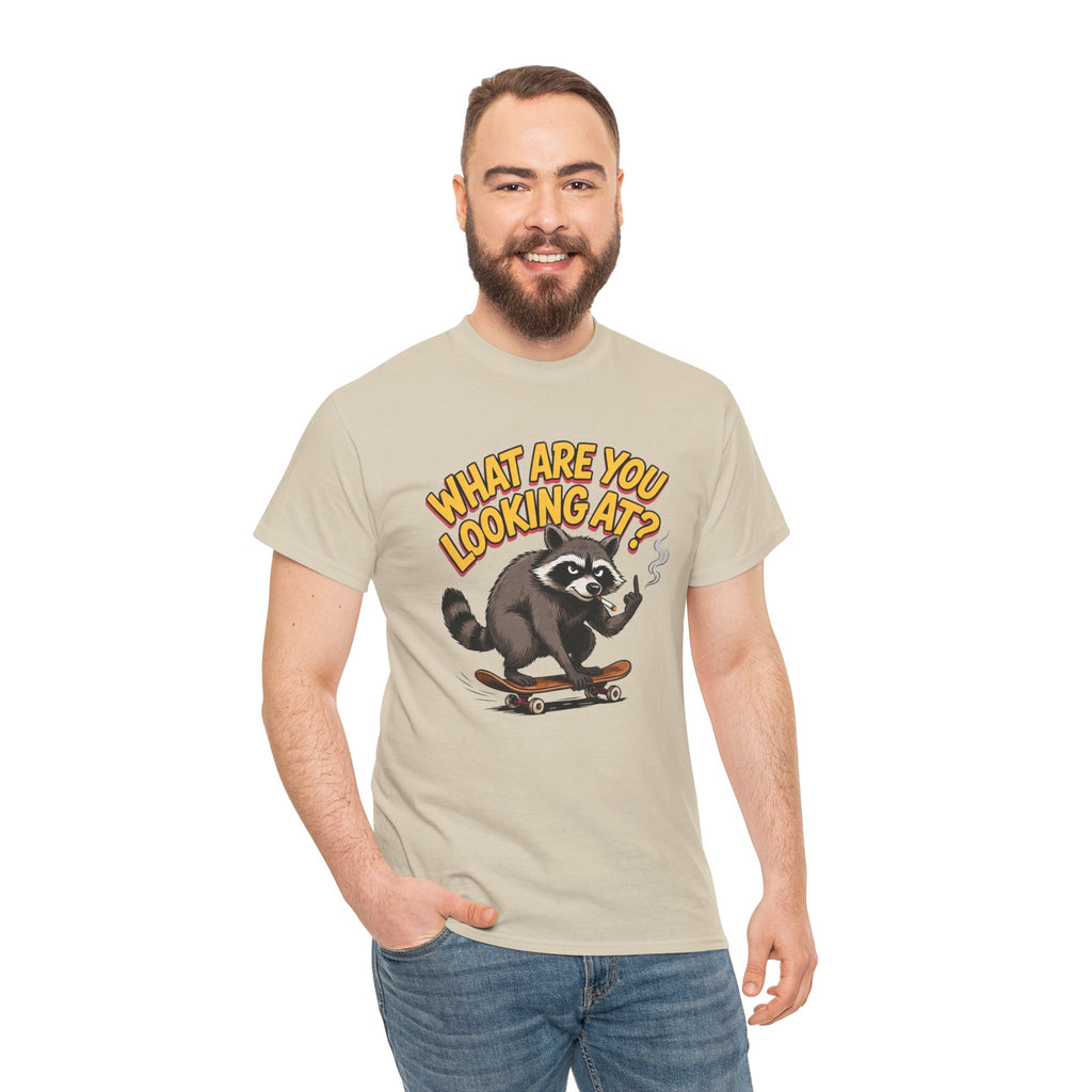 Funny Raccoon Graphic T-Shirt — What Are You Looking At Skater Humor Gift Tee