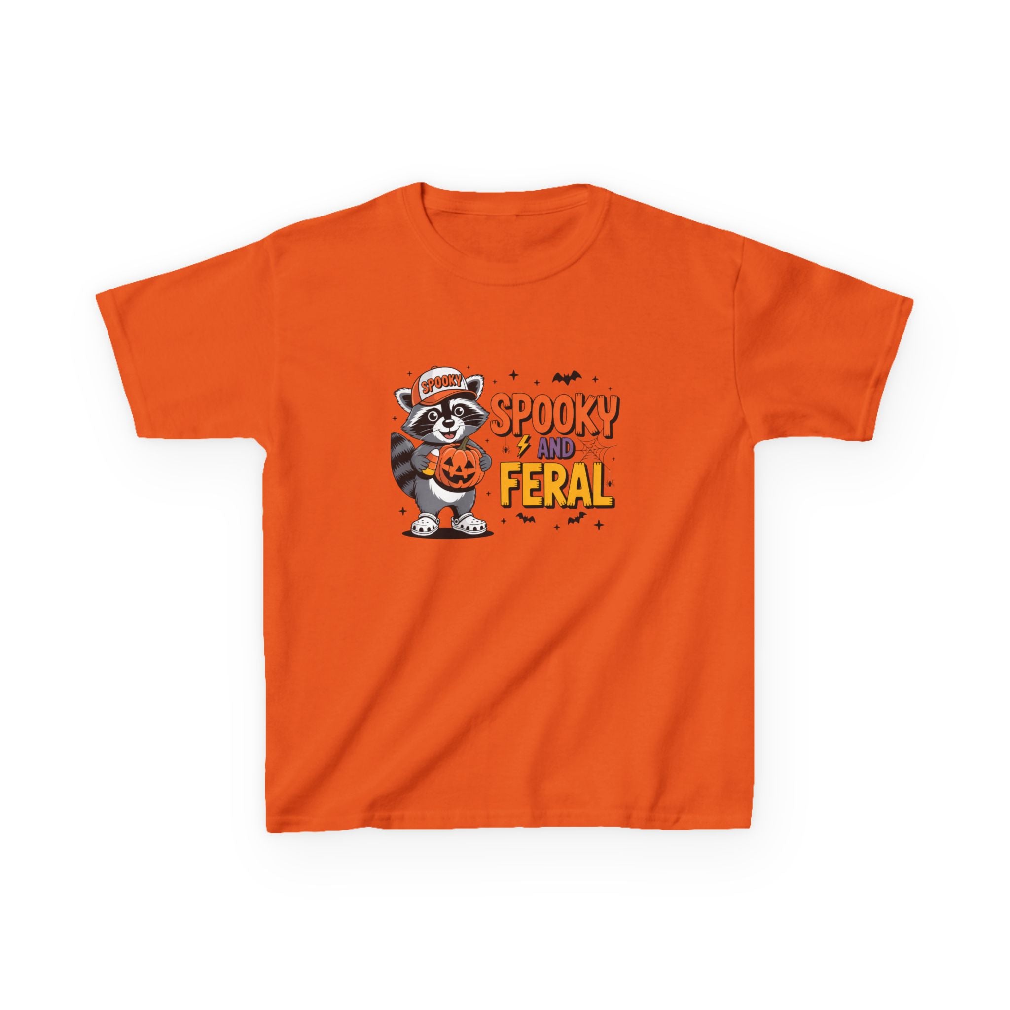 Kids Tee — "Spooky and Feral" Halloween Raccoon Pumpkin Shirt