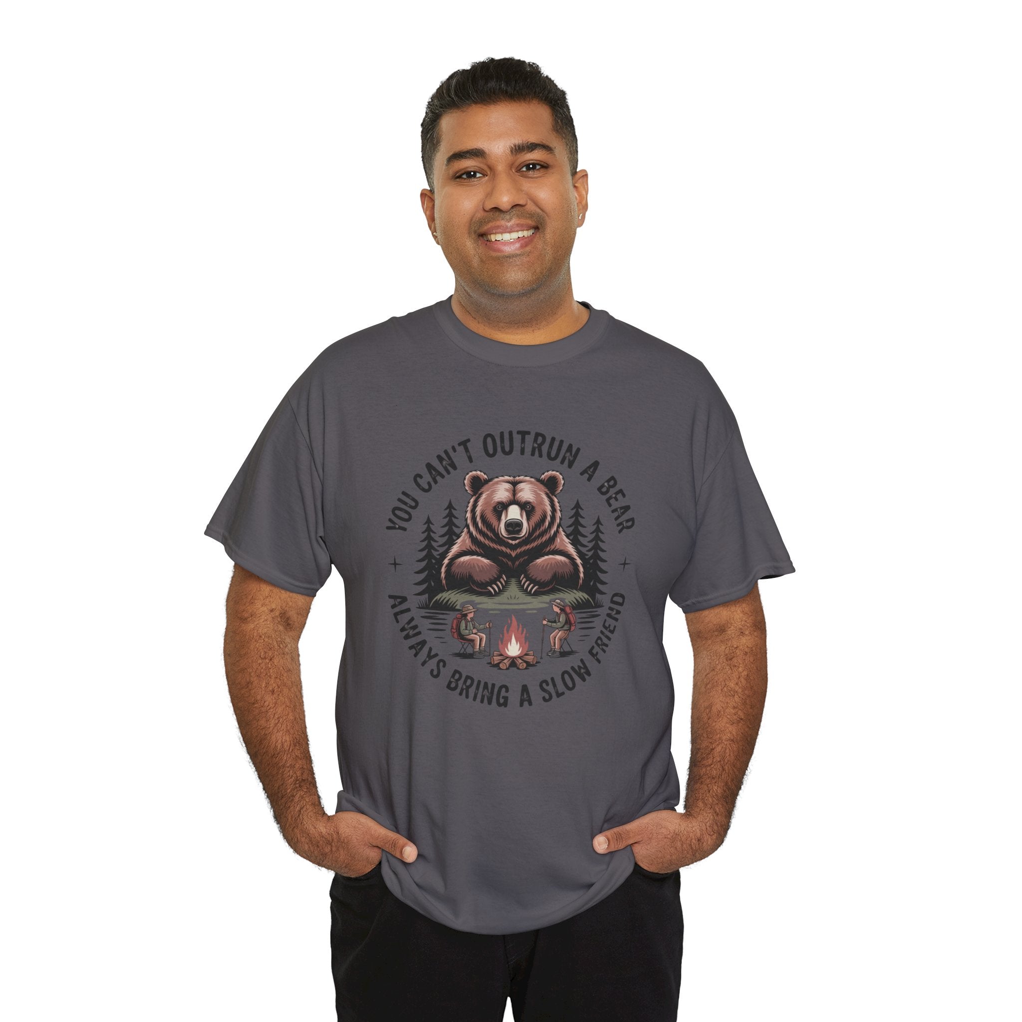 Bear Campfire T‑Shirt — "You Can't Outrun a Bear, Always Bring a Slow Friend" Camping Tee