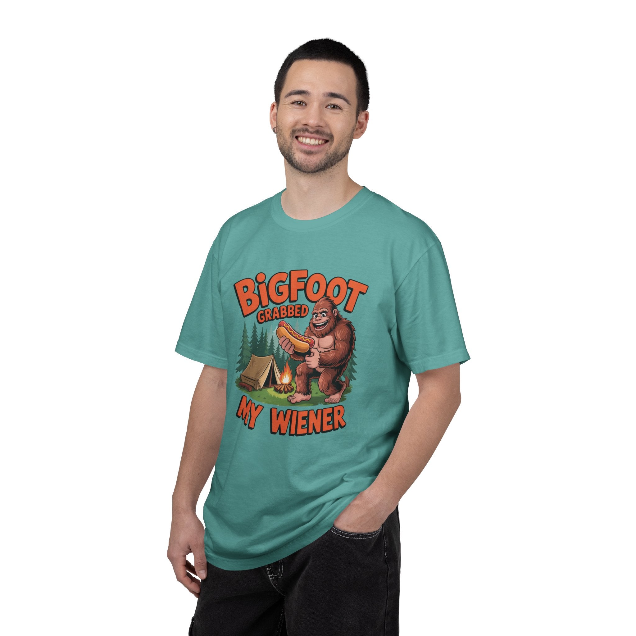 Bigfoot Grabbed My Wiener T-Shirt — Funny Camping Sasquatch Tee