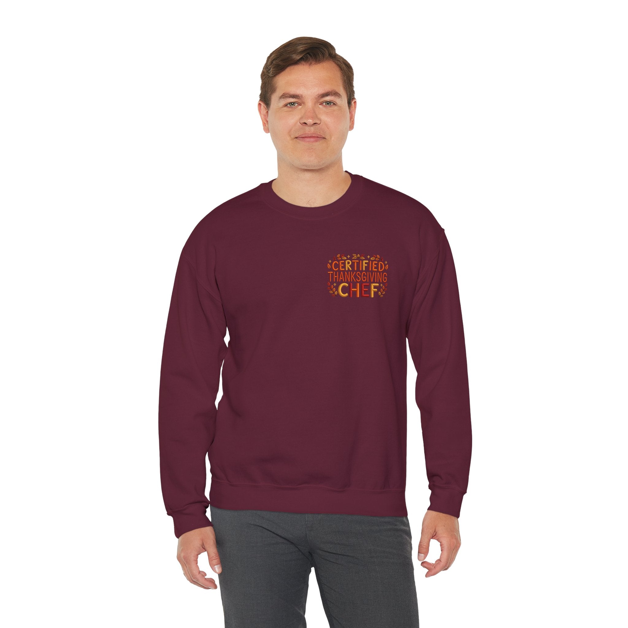 Funny Thanksgiving Chef Crewneck Sweatshirt — Certified Thanksgiving Chef Kitchen Disaster Humor Gift Pullover