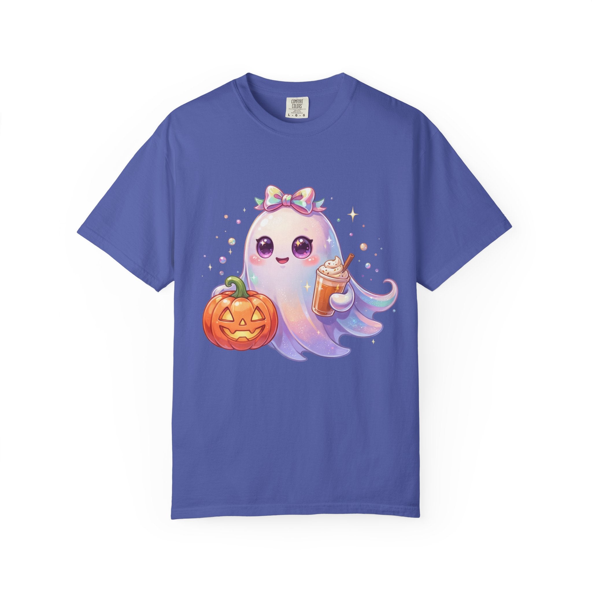 Cute Halloween Ghost T-Shirt — Kawaii Pumpkin & Candy Drink Graphic
