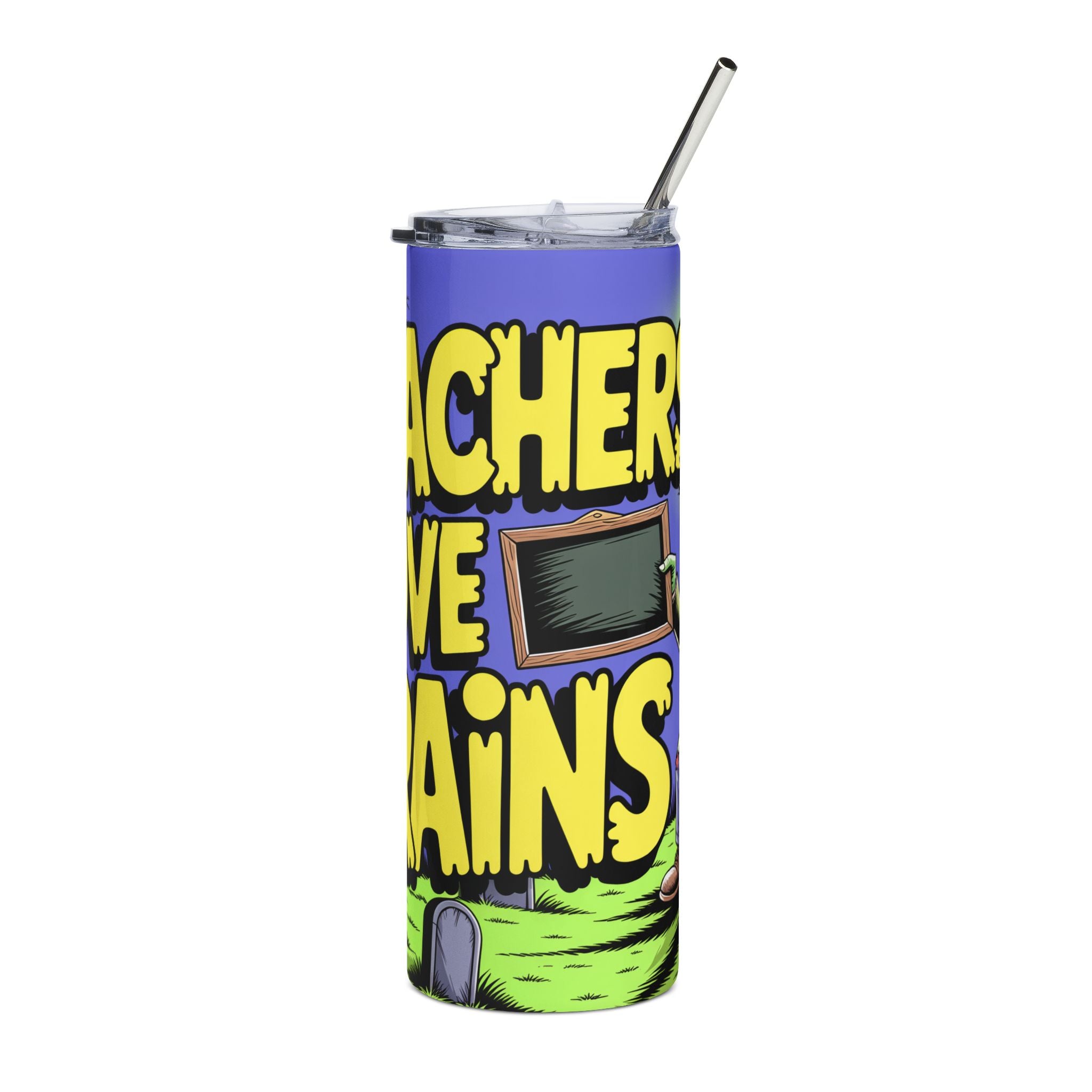 Funny Teacher Halloween 20oz Stainless Steel Tumbler — Love Brains Custom Name Chalkboard Gift Travel Cup