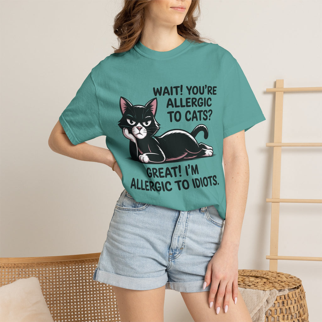 Funny Cat Lover T-Shirt — Allergic to Idiots Humor Gift Tee for Cat Moms