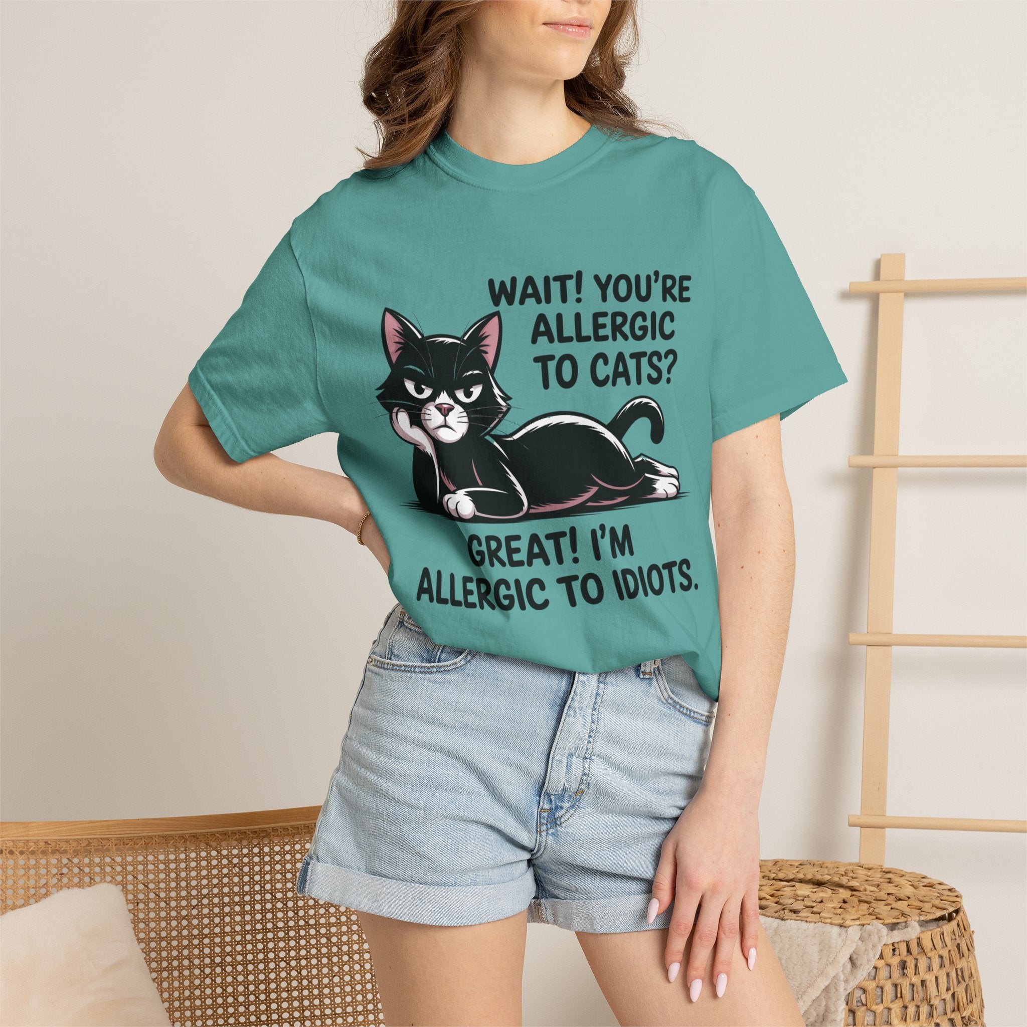 Funny Cat Lover T-Shirt — Allergic to Idiots Humor Gift Tee for Cat Moms
