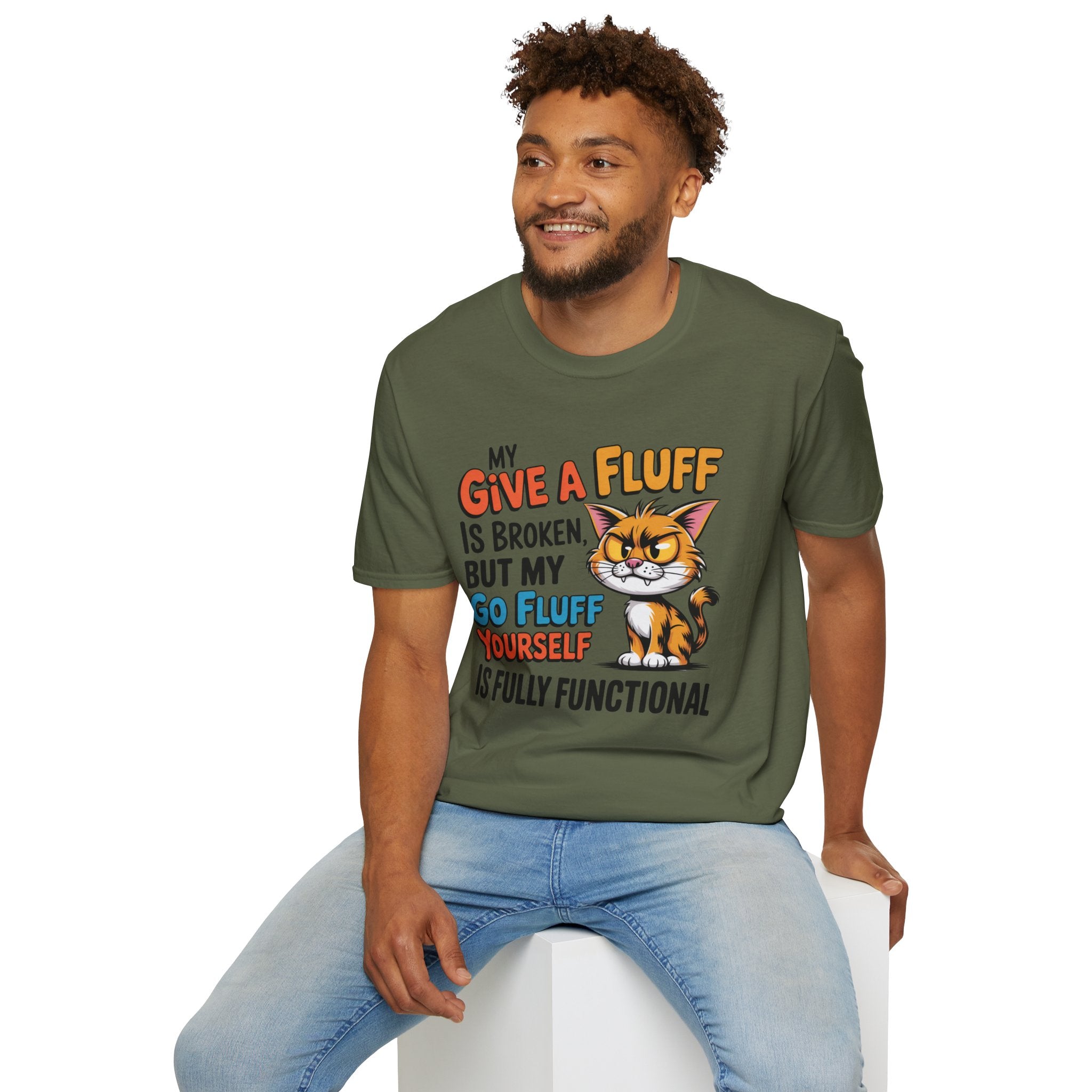 Cat Graphic T-Shirt — "My Give a Fluff Is Broken" Funny Cat Tee