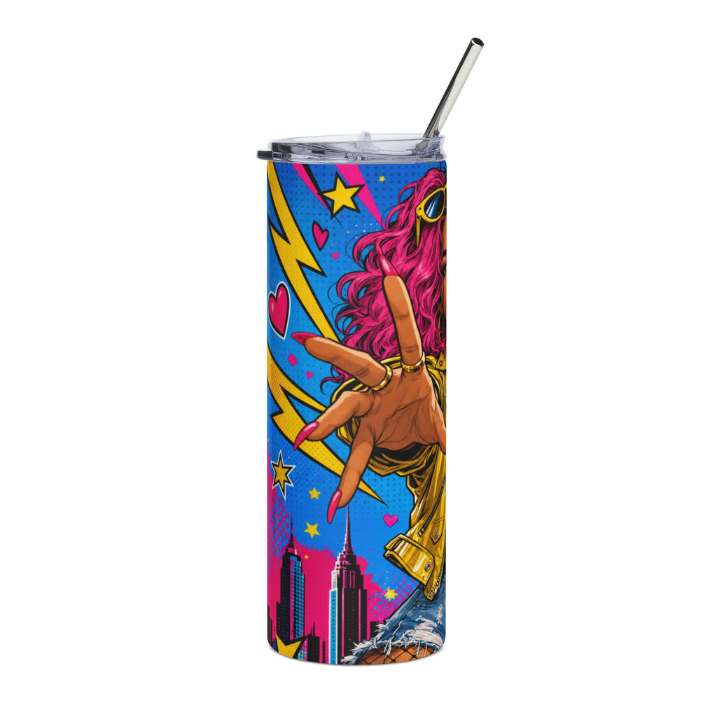 Colorful Pop Art 20oz Stainless Steel Tumbler — Rebel Girl Design Insulated Gift Travel Cup for Women