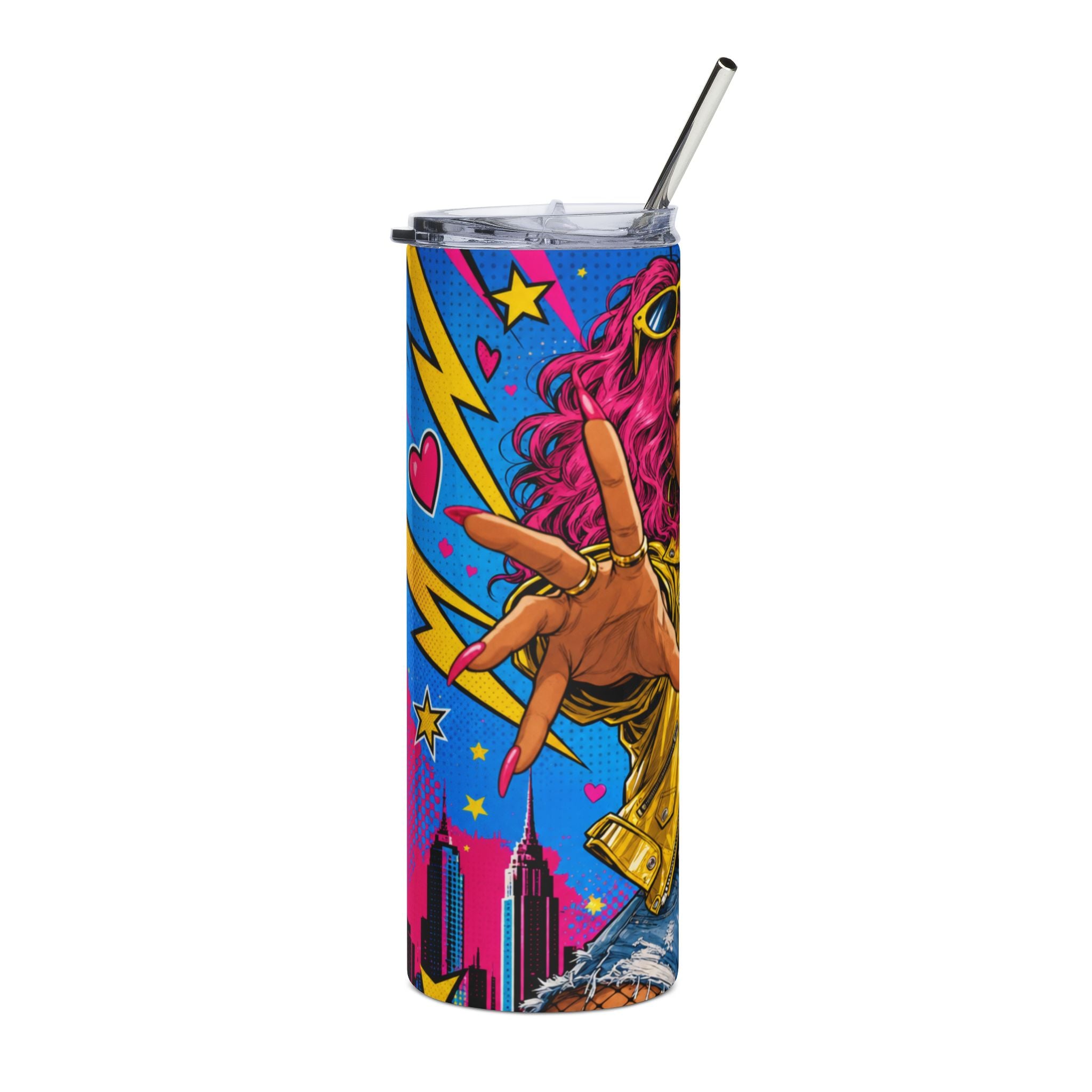 Colorful Pop Art 20oz Stainless Steel Tumbler — Rebel Girl Design Insulated Gift Travel Cup for Women