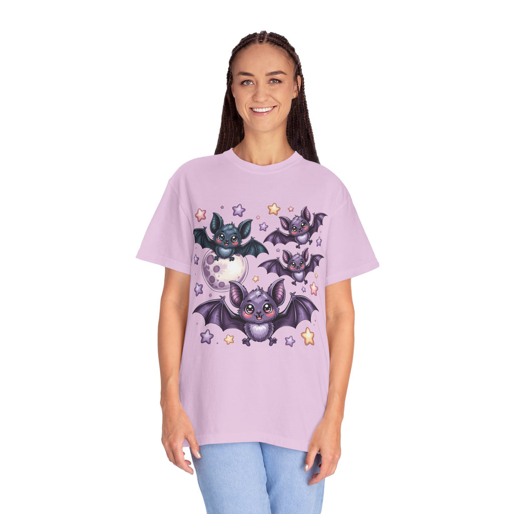 Cute Purple Bats T-Shirt — Kawaii Night Moon & Stars Tee