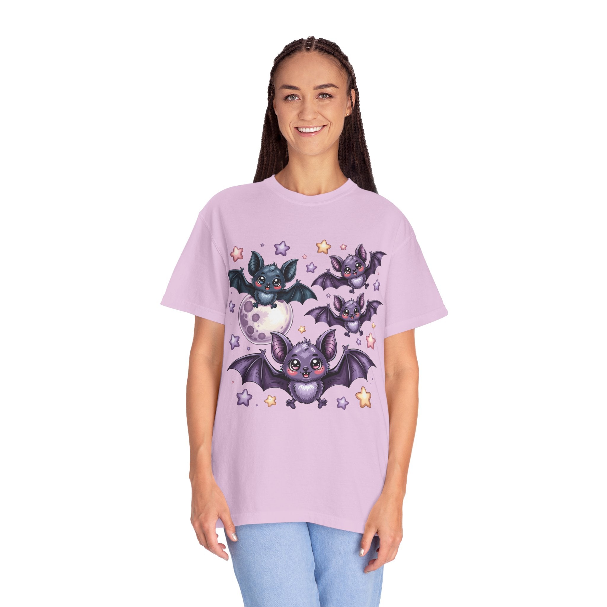 Cute Purple Bats T-Shirt — Kawaii Night Moon & Stars Tee