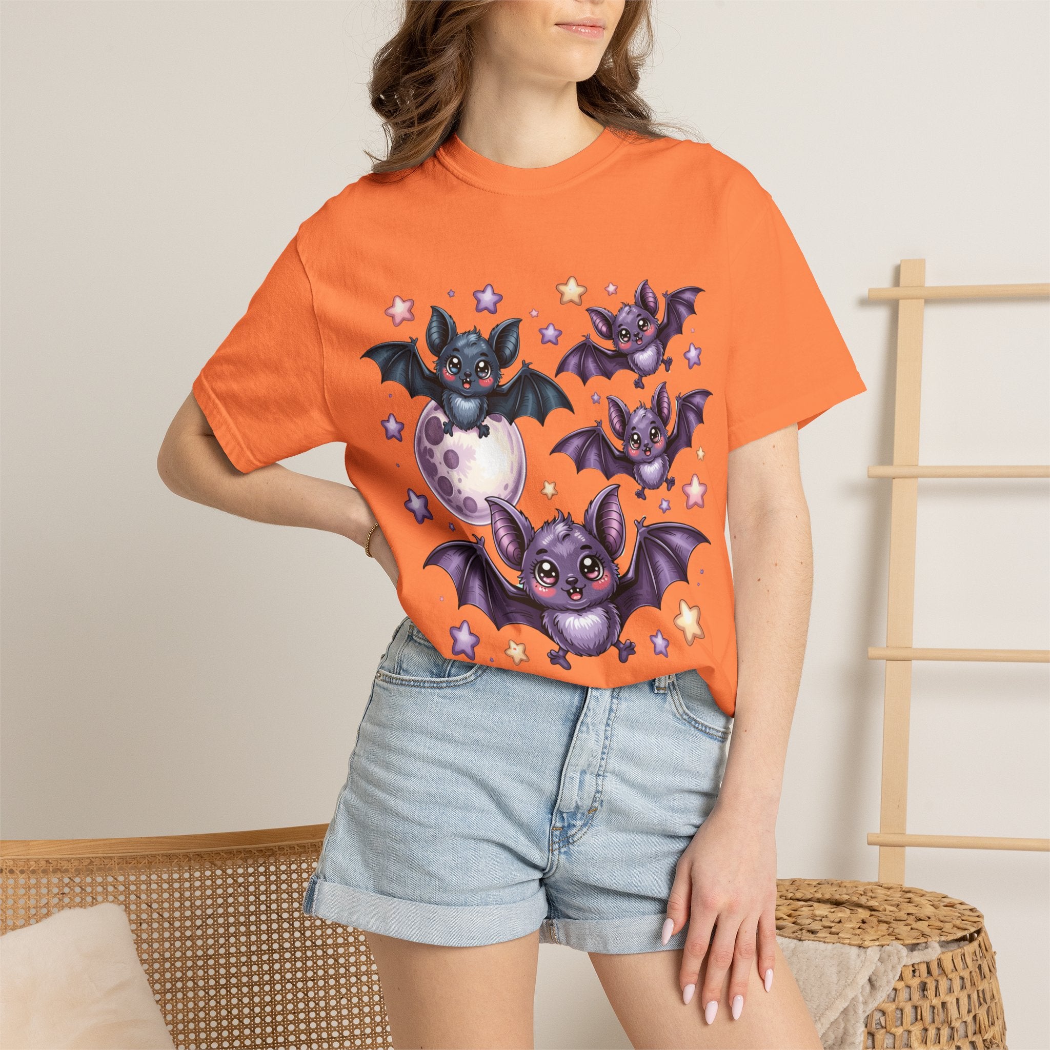Cute Purple Bats T-Shirt — Kawaii Night Moon & Stars Tee