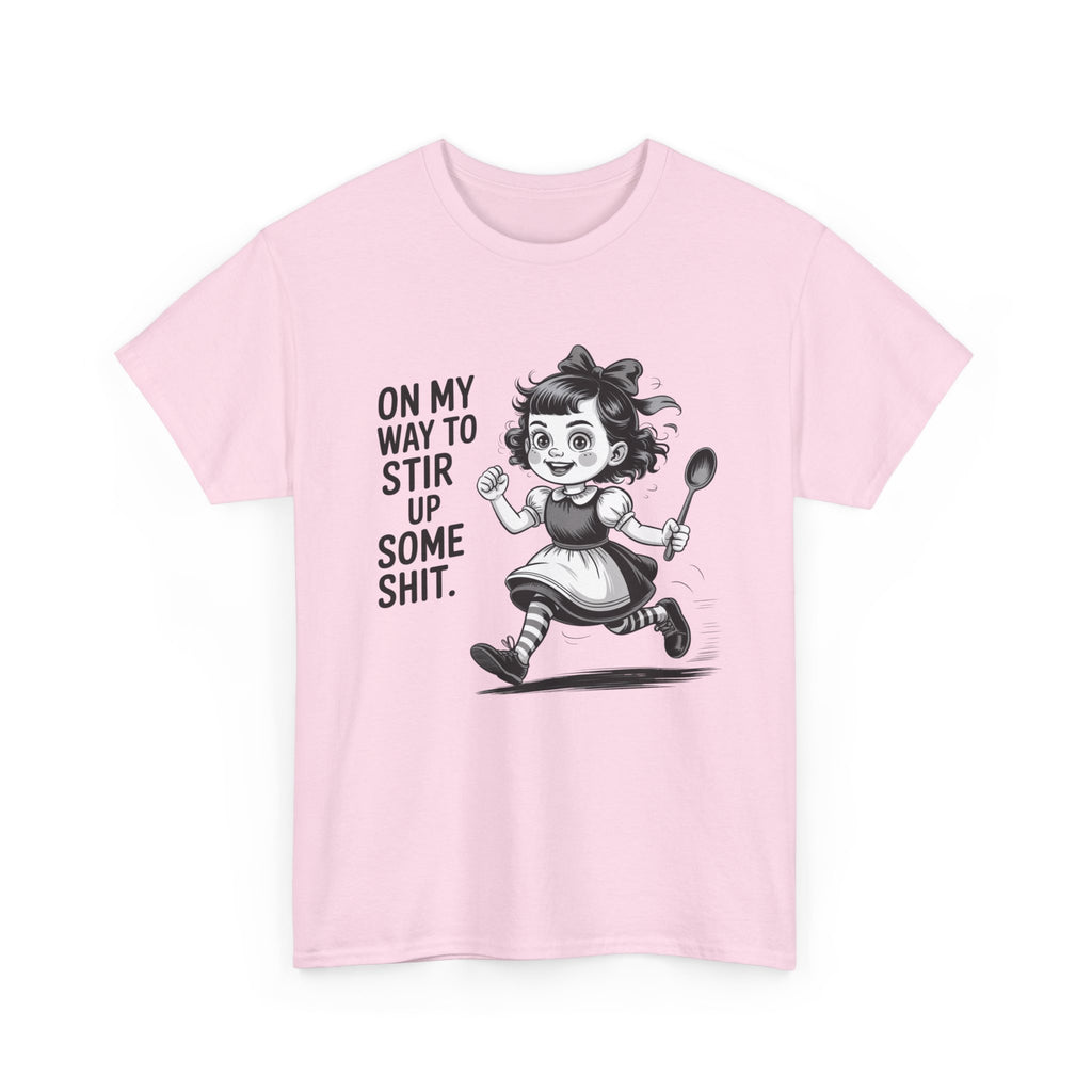 Stir Up Some Shit Tee — Retro Mischief Girl Graphic T-Shirt