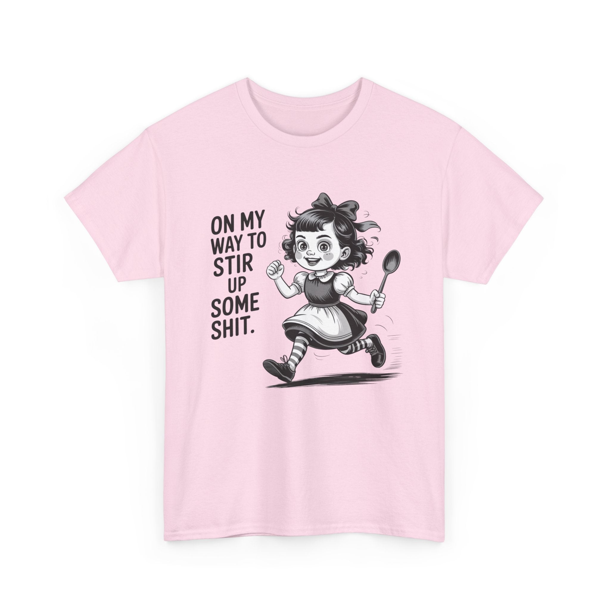 Stir Up Some Shit Tee — Retro Mischief Girl Graphic T-Shirt