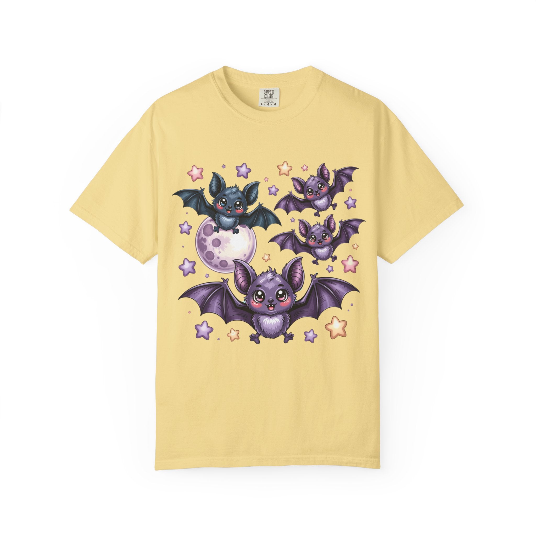 Cute Purple Bats T-Shirt — Kawaii Night Moon & Stars Tee
