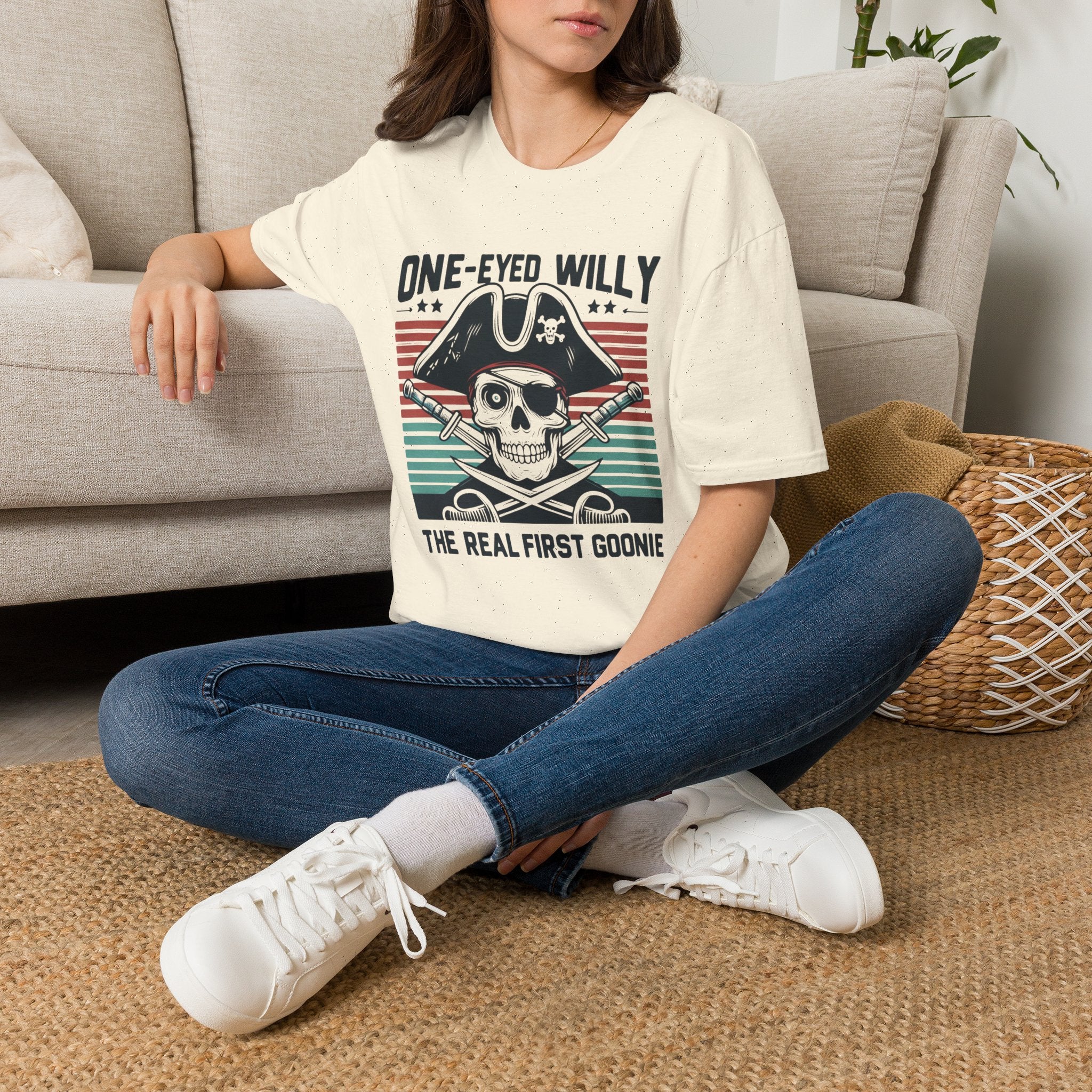 One-Eyed Willy Skull T-Shirt — Vintage Pirate 'The Real First Goonie' Tee