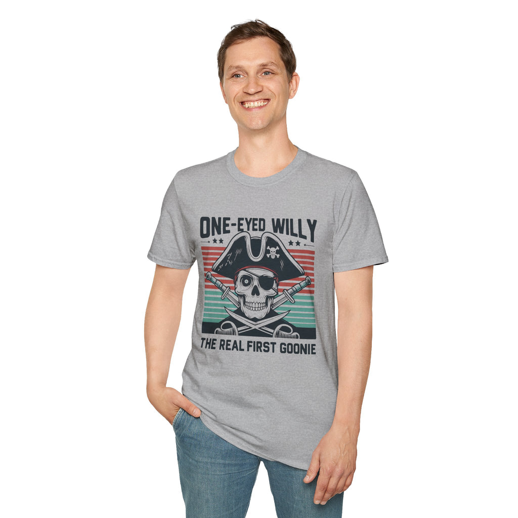 One-Eyed Willy Skull T-Shirt — Vintage Pirate 'The Real First Goonie' Tee