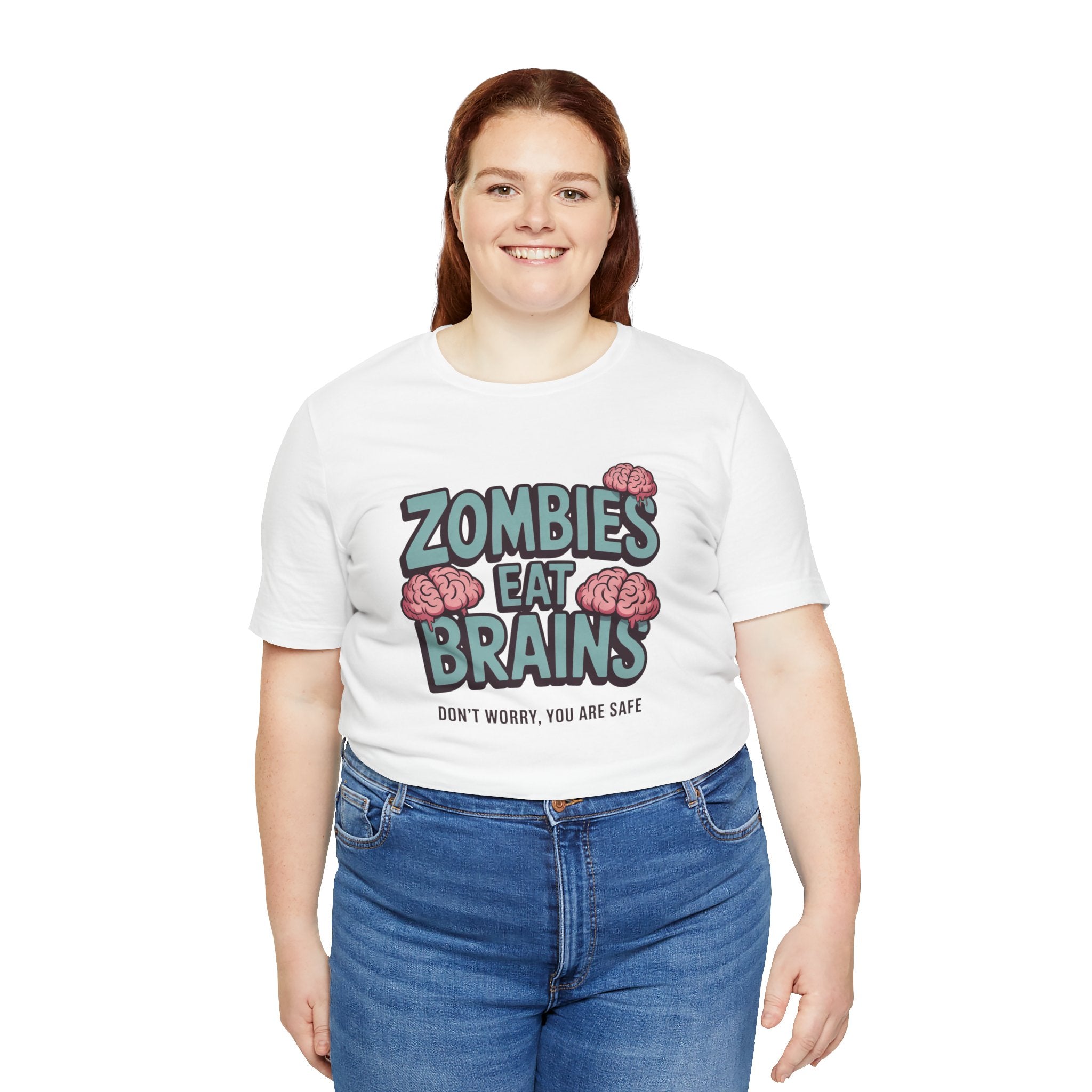 Zombies Eat Brains T‑Shirt — Funny Halloween Horror Tee ("Don't Worry, You Are Safe")