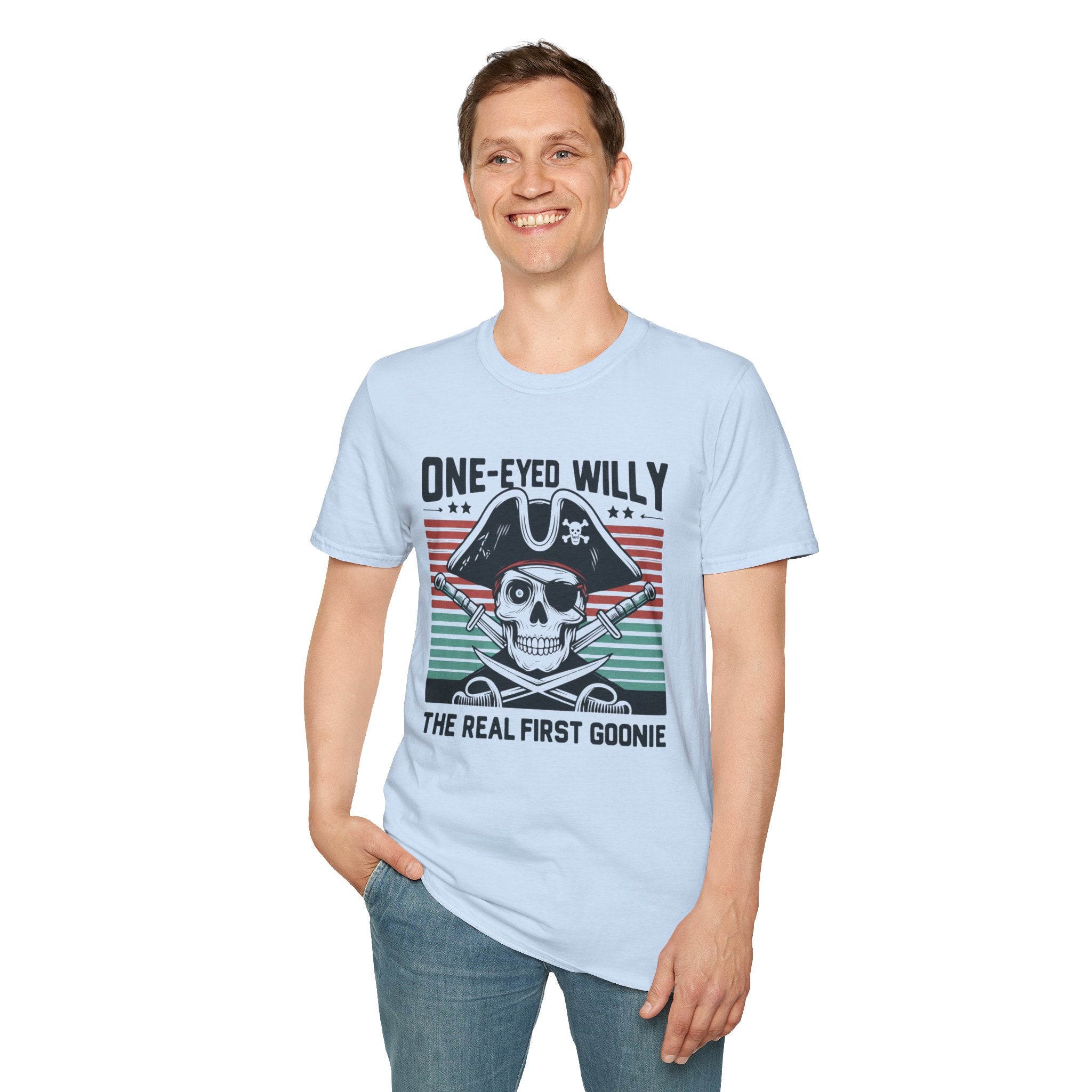 One-Eyed Willy Skull T-Shirt — Vintage Pirate 'The Real First Goonie' Tee