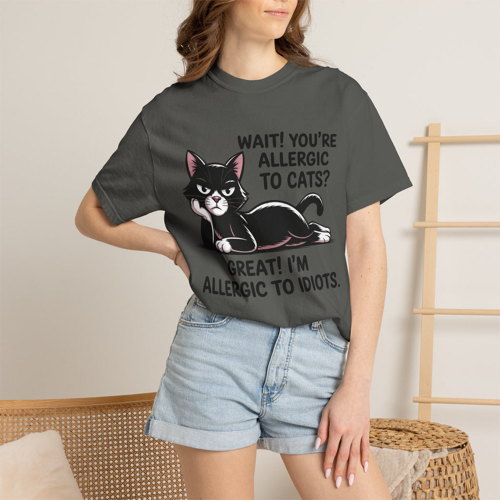Funny Cat Lover T-Shirt — Allergic to Idiots Humor Gift Tee for Cat Moms