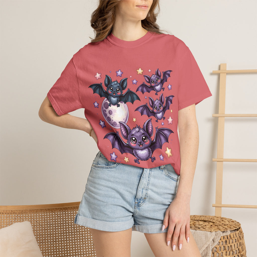 Cute Purple Bats T-Shirt — Kawaii Night Moon & Stars Tee