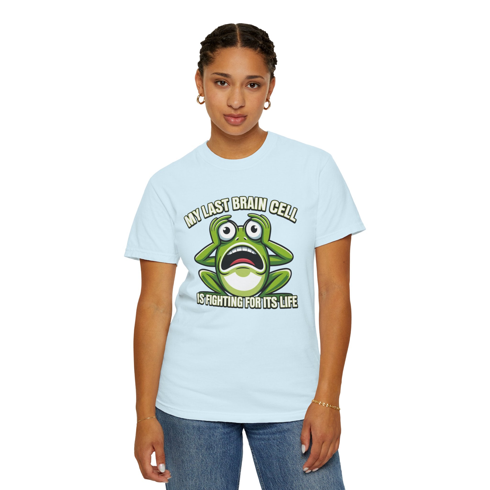 Funny Frog Graphic T-Shirt — My Last Brain Cell Is Fighting For Its Life Humor Gift Tee for Women