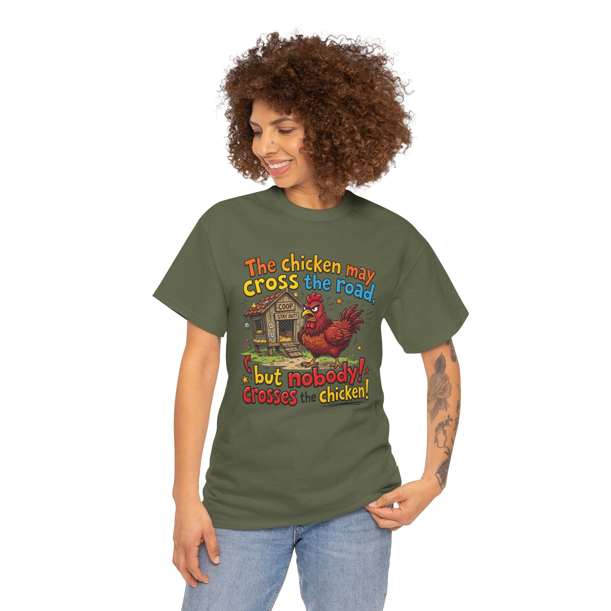 Funny Chicken Graphic T-Shirt — Nobody Crosses the Chicken Humor Gift Tee