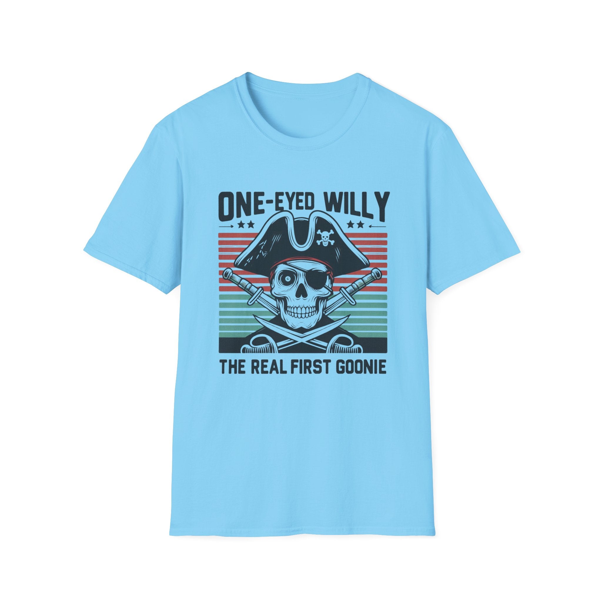 One-Eyed Willy Skull T-Shirt — Vintage Pirate 'The Real First Goonie' Tee