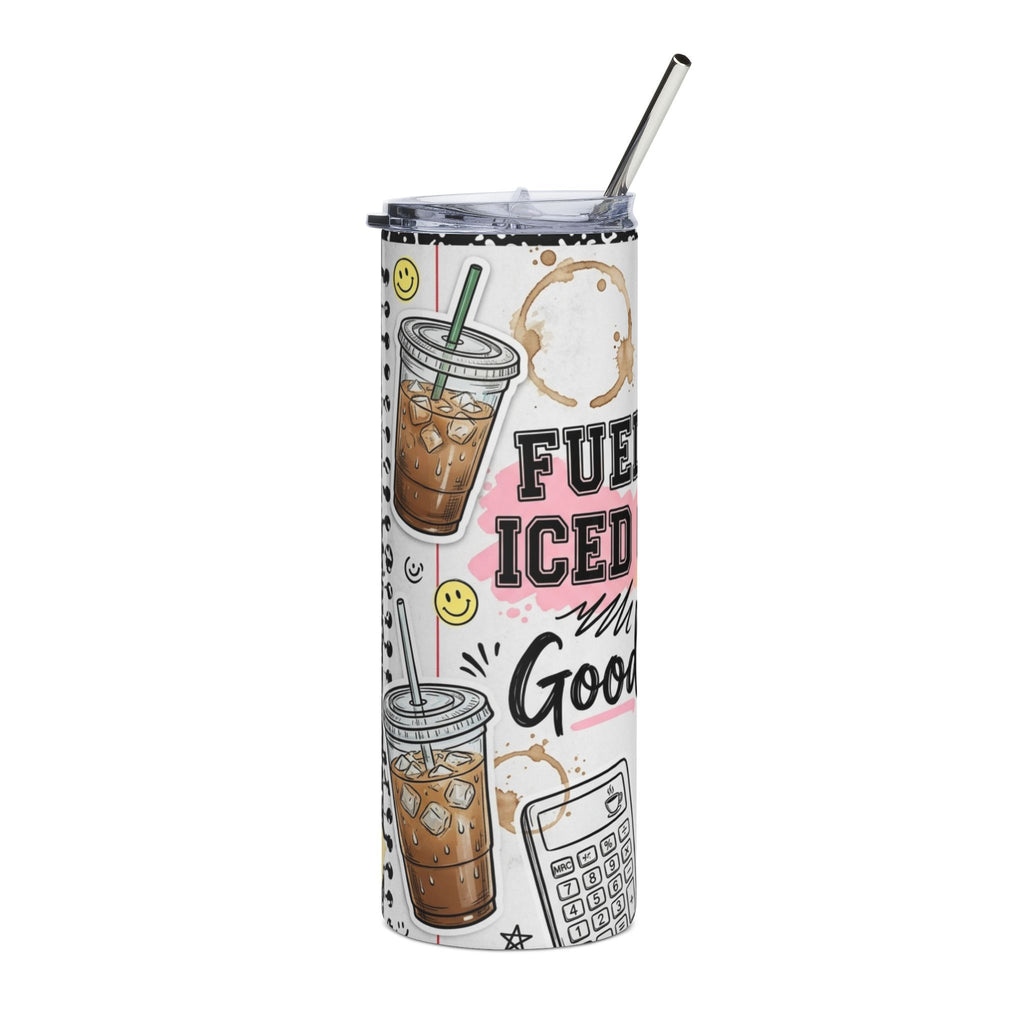 Funny Student 20oz Stainless Steel Tumbler — Fueled By Iced Coffee Exams & Good Grades Gift Travel Cup