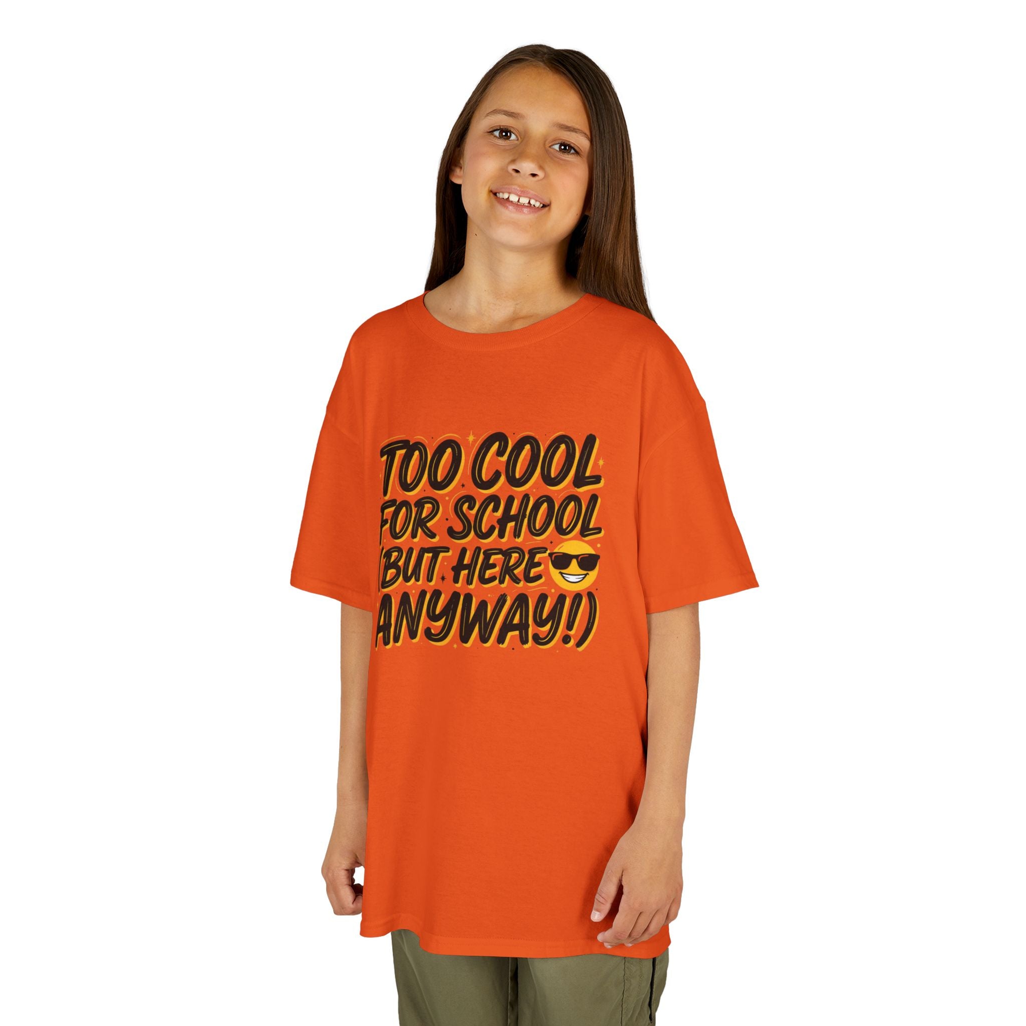 Kids T‑Shirt — "Too Cool for School (But Here Anyway!)" Graphic Tee, Back‑to‑School Funny Shirt for Kids