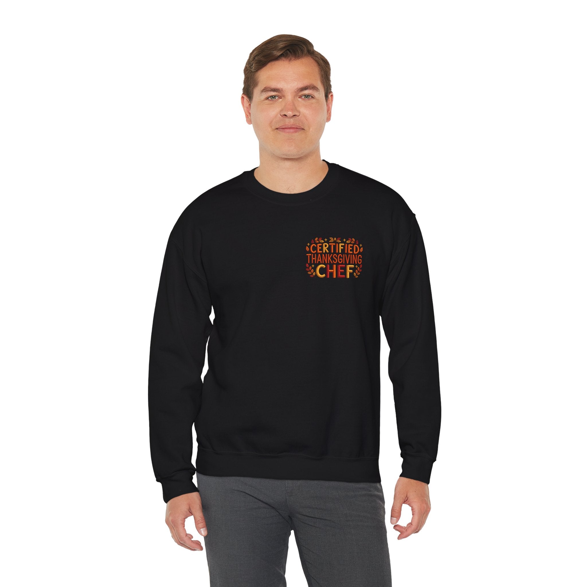 Funny Thanksgiving Chef Crewneck Sweatshirt — Certified Thanksgiving Chef Kitchen Disaster Humor Gift Pullover