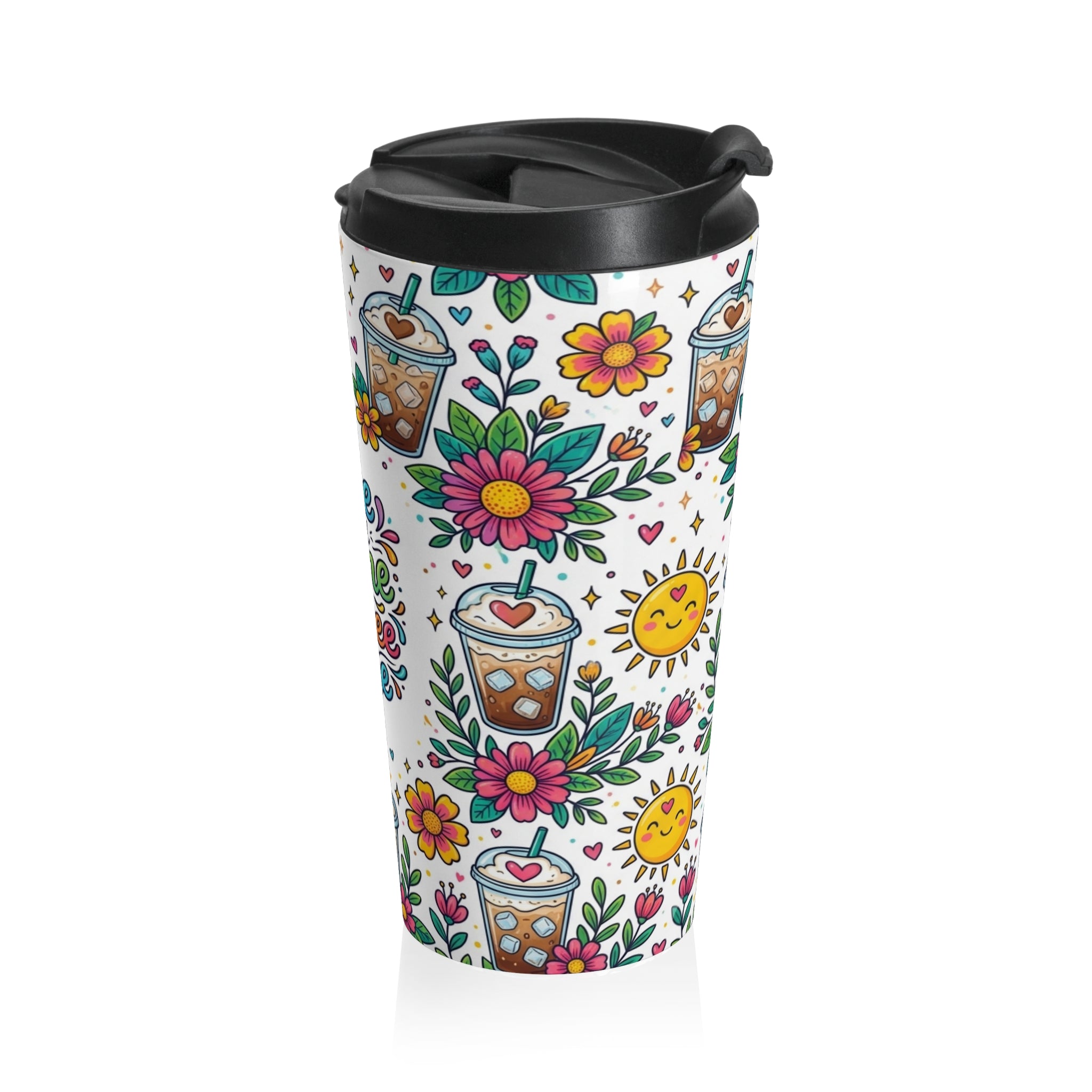 Floral Iced Coffee 20oz Stainless Steel Tumbler — Rise and Shine Coffee Time Gift Travel Cup for Women