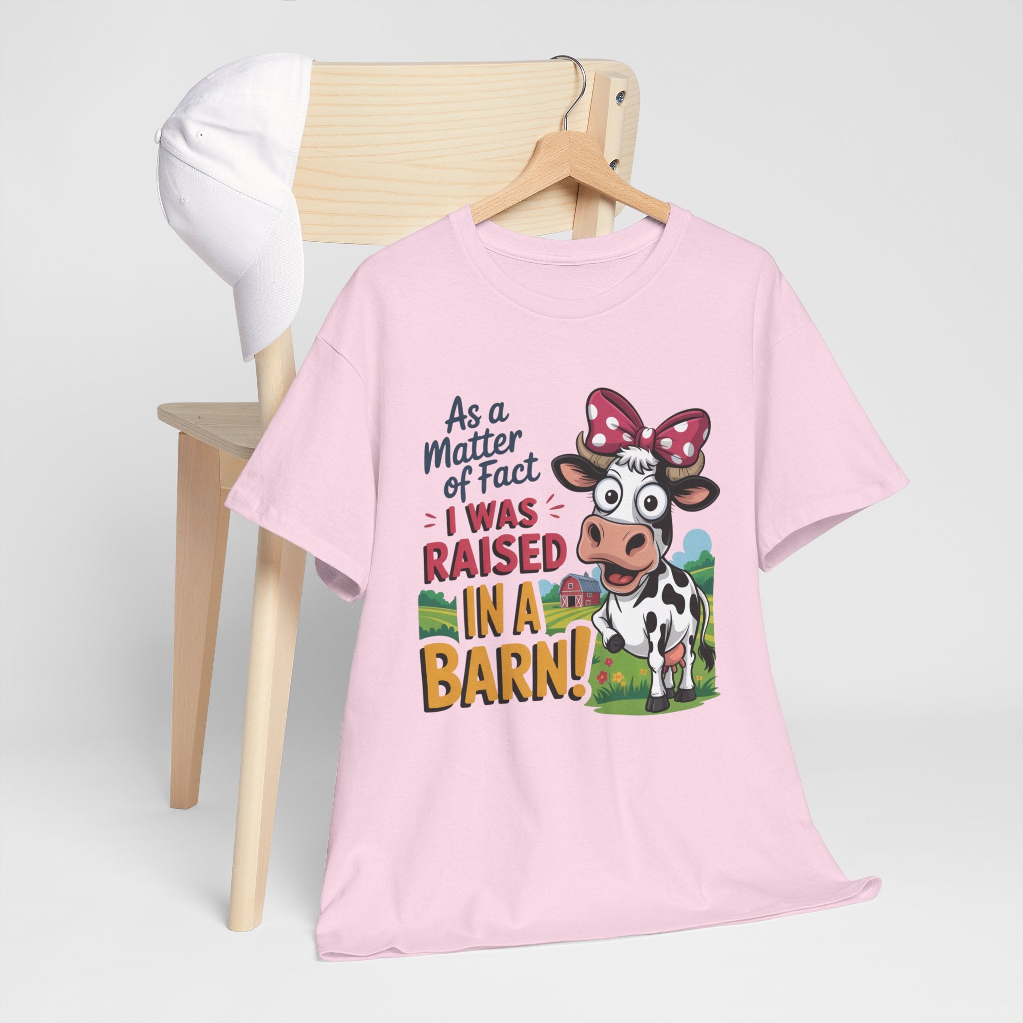 Raised in a Barn Cow Graphic Tee — Funny Farm Animal Shirt