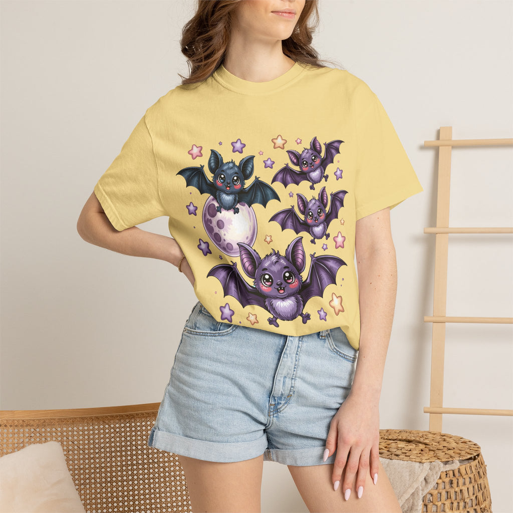 Cute Purple Bats T-Shirt — Kawaii Night Moon & Stars Tee
