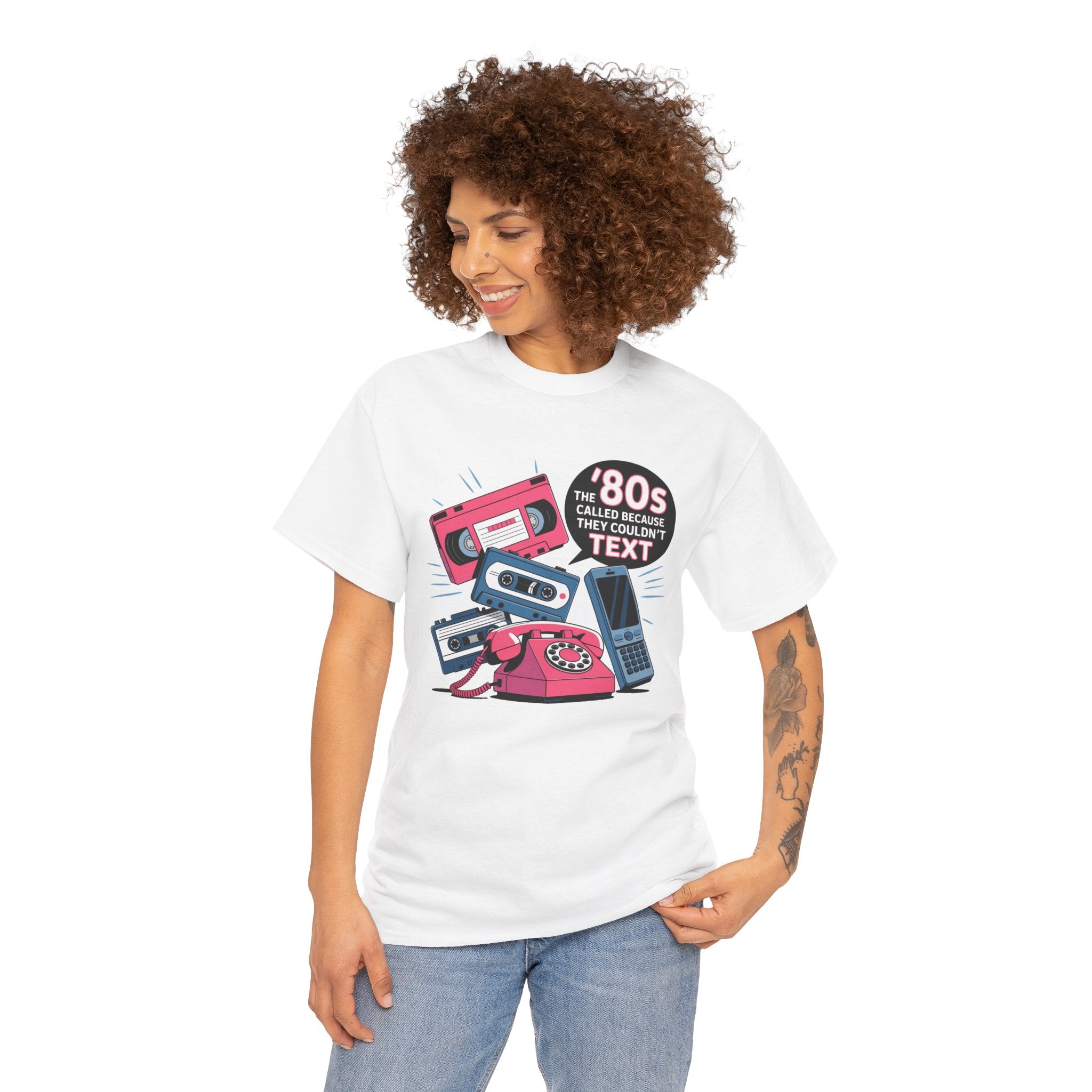 '80s Retro Phones Tee – Vintage Rotary, Cassette & Brick Cell Graphic T-Shirt