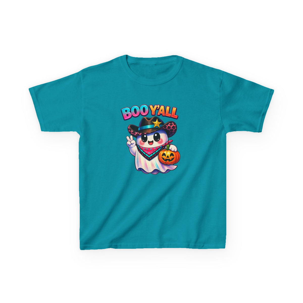 Kids Tee — 'Boo Y'all' Ghost Cowboy Halloween Shirt
