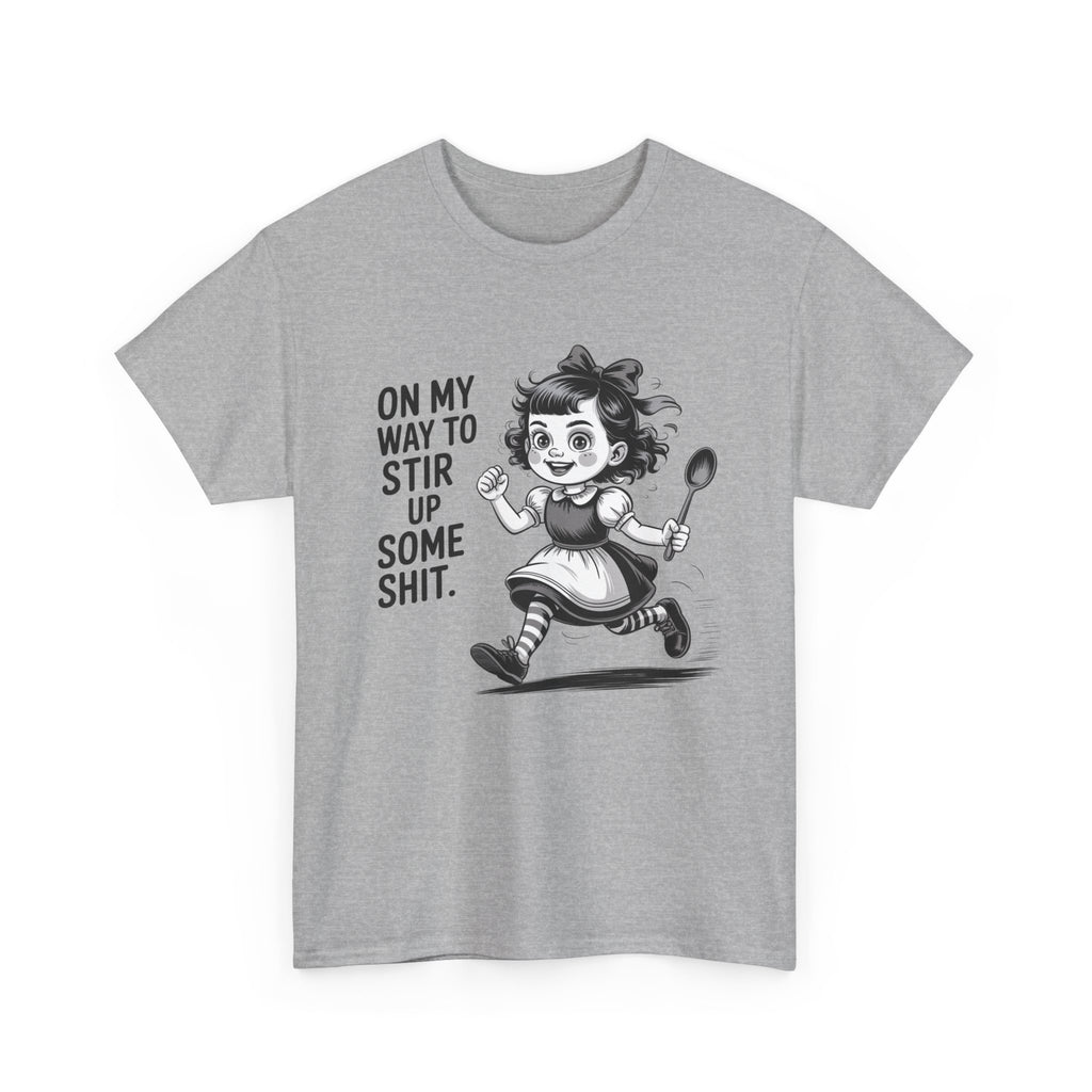 Stir Up Some Shit Tee — Retro Mischief Girl Graphic T-Shirt