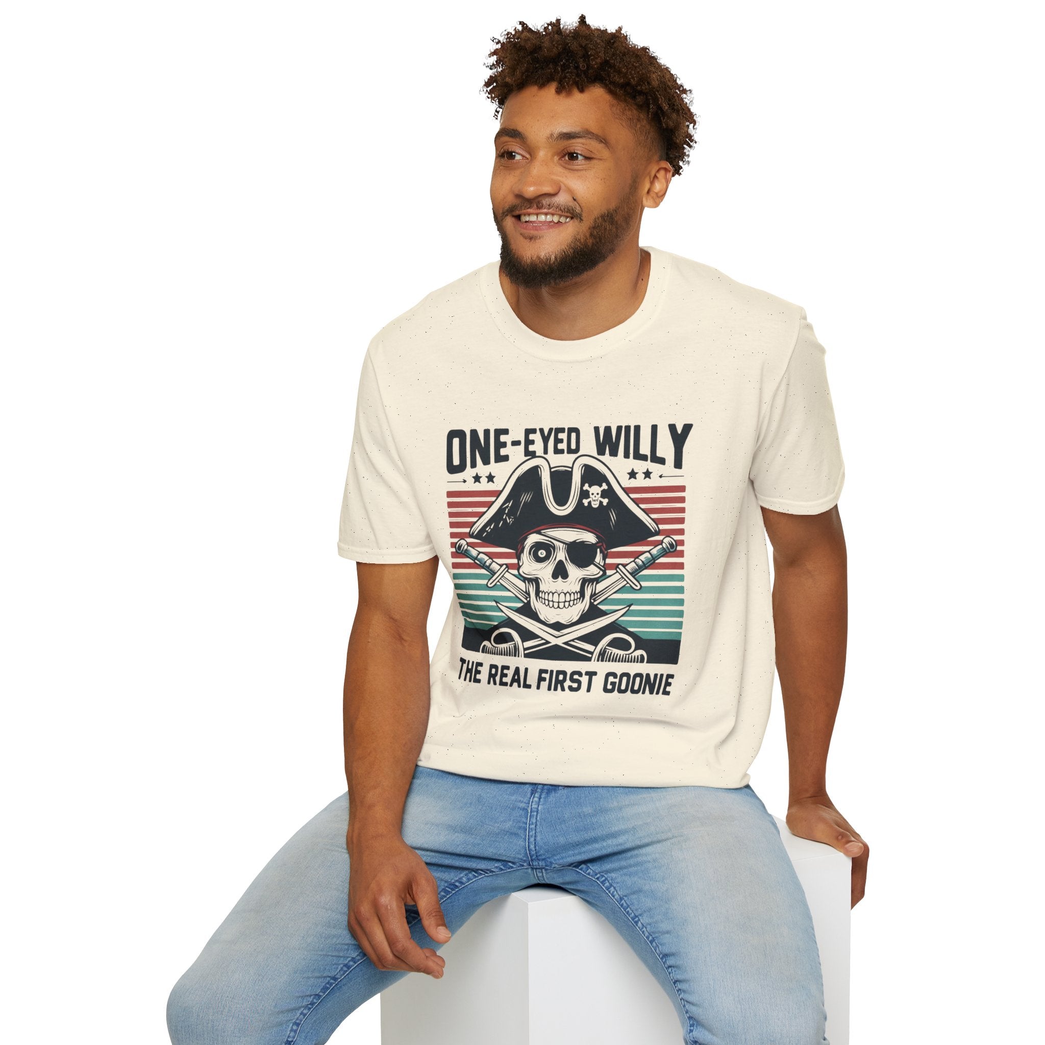 One-Eyed Willy Skull T-Shirt — Vintage Pirate 'The Real First Goonie' Tee