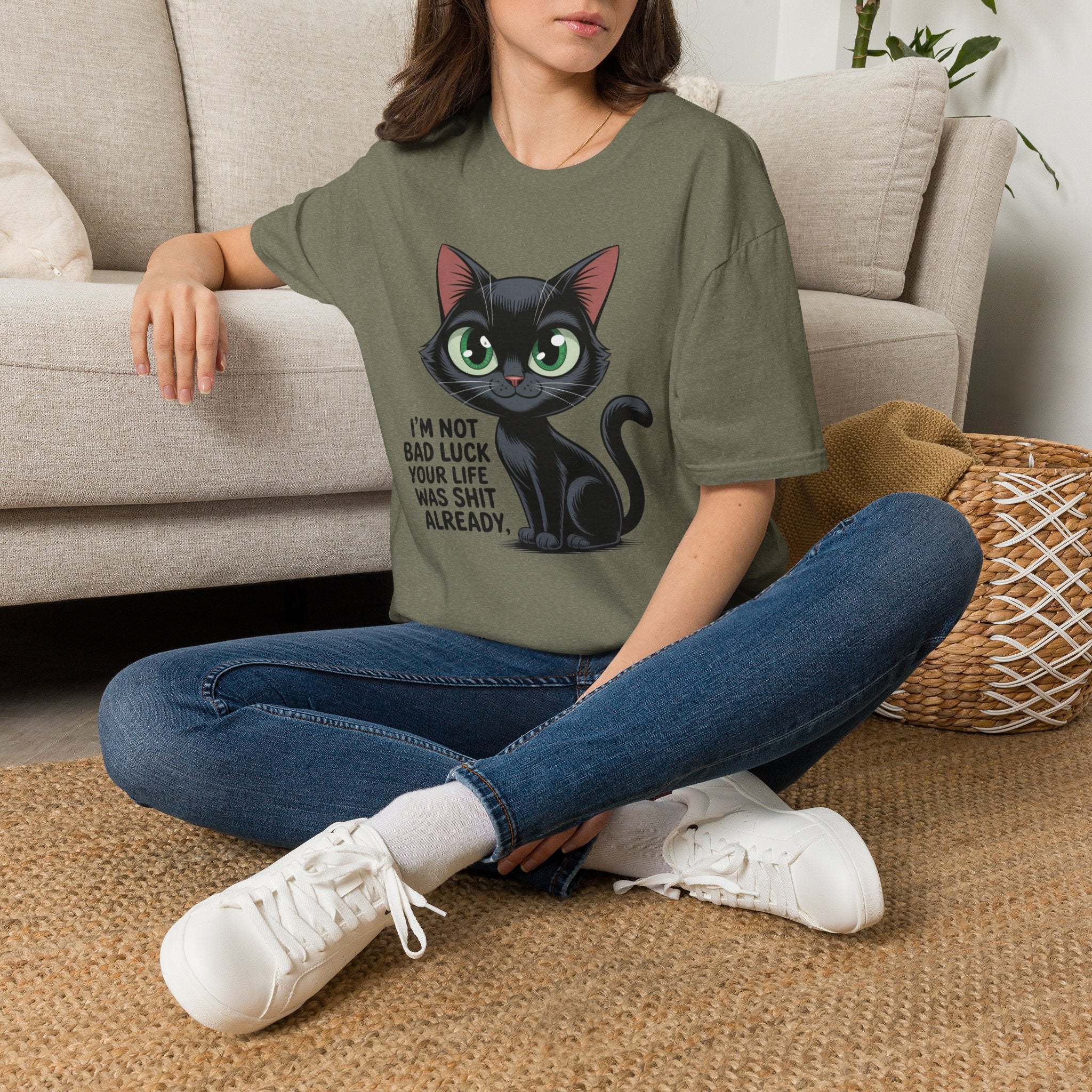 Funny Black Cat T-Shirt — I'm Not Bad Luck Dark Humor Gift Tee for Cat Lovers